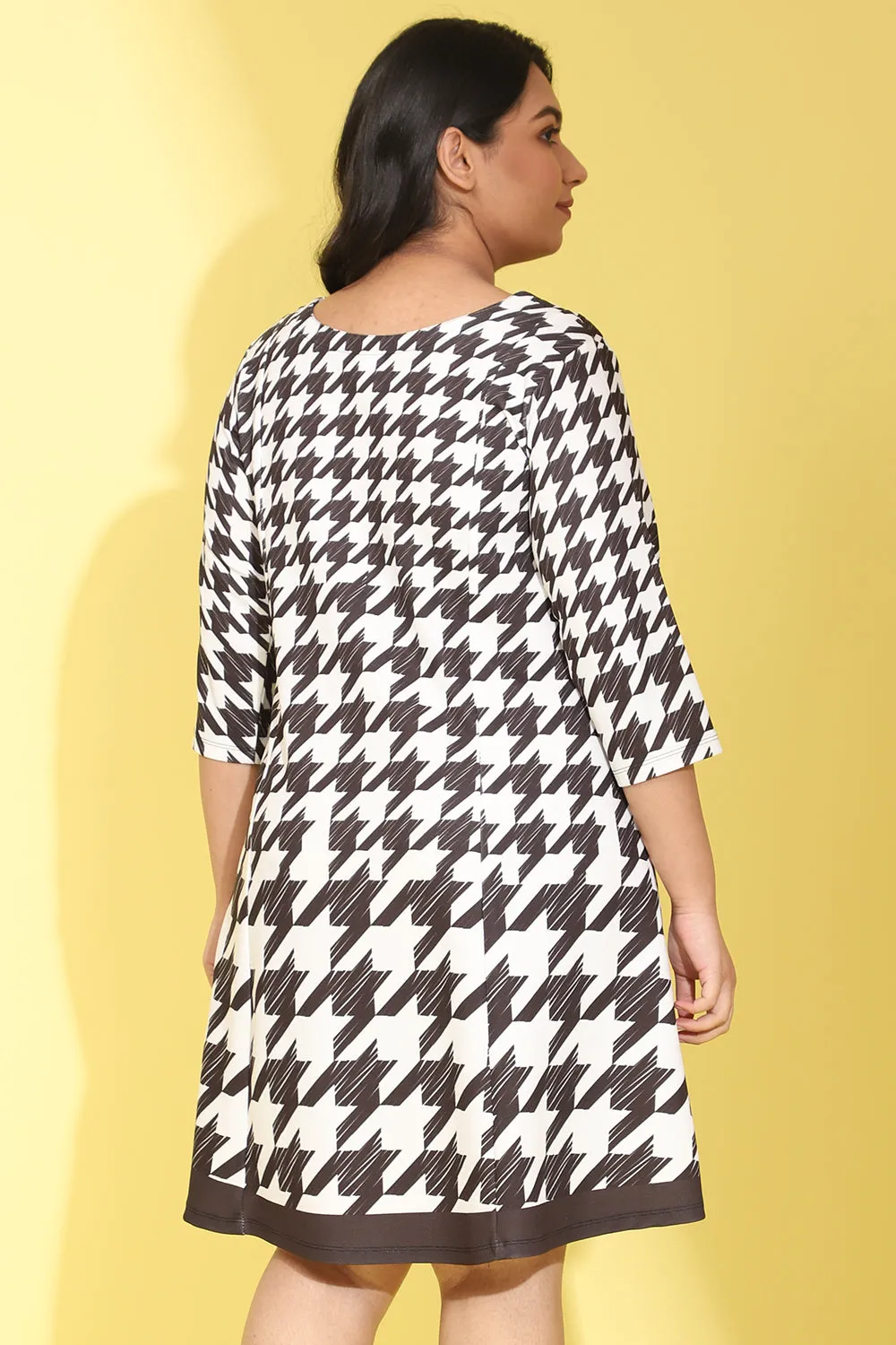 Monochrome Houndstooth Printed Dress