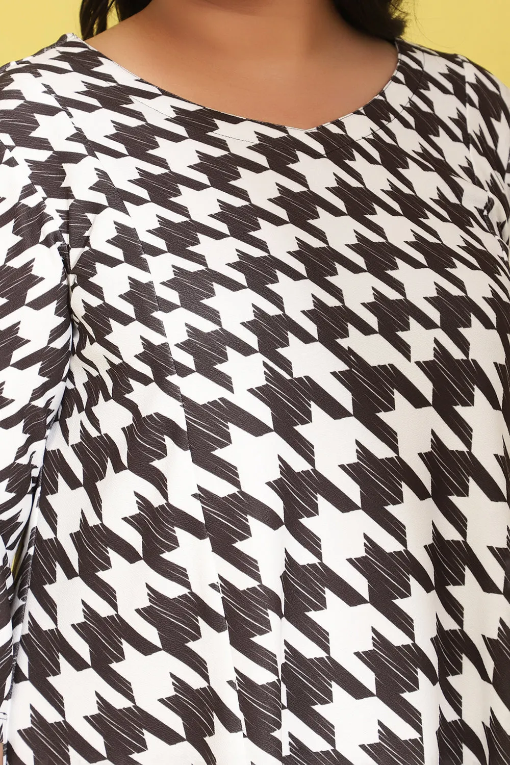 Monochrome Houndstooth Printed Dress