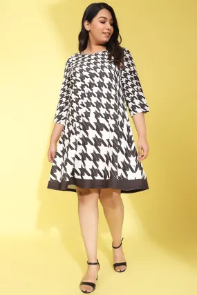 Monochrome Houndstooth Printed Dress