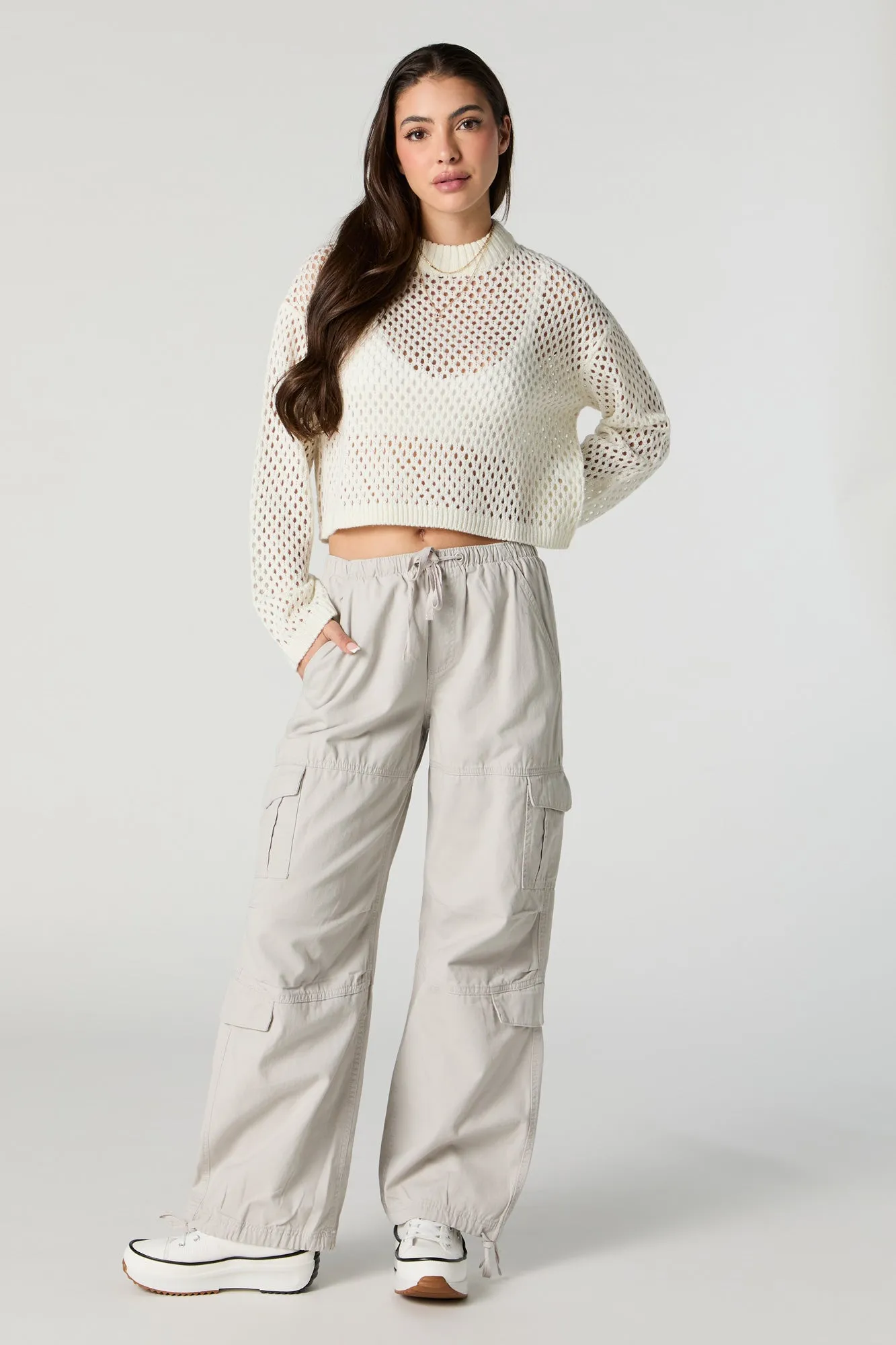 Open Knit Cropped Sweater