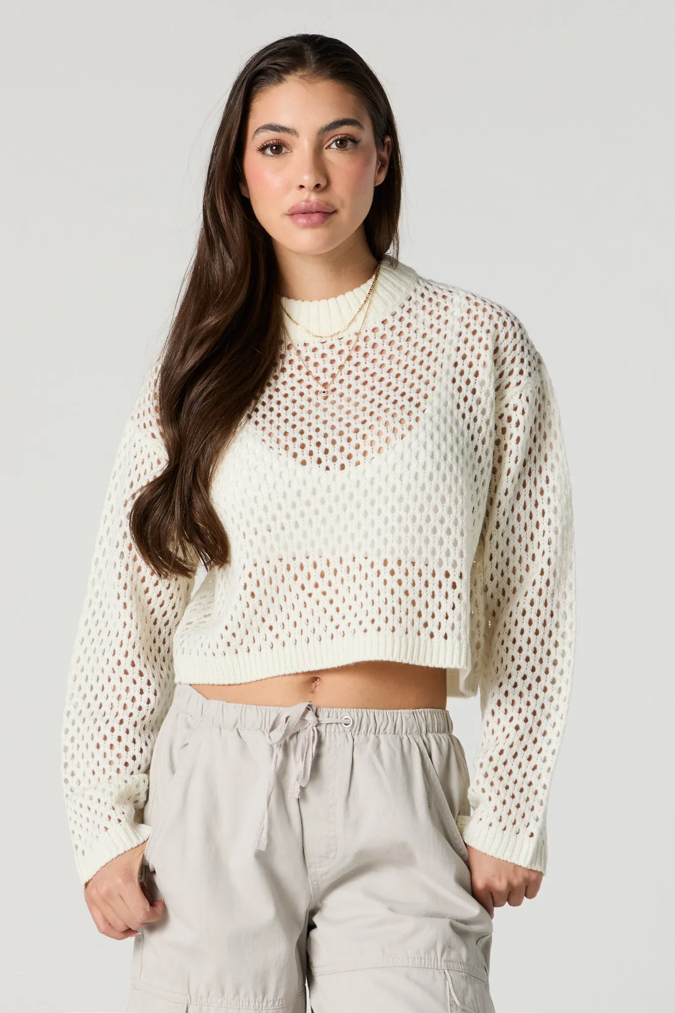 Open Knit Cropped Sweater