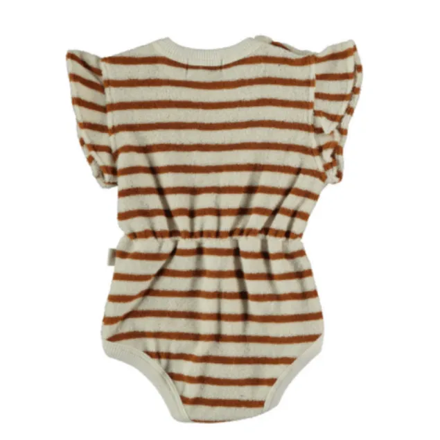 organic terry cloth body suit in peanut