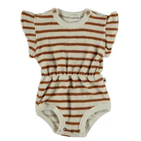 organic terry cloth body suit in peanut