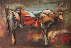 "Bullish" Mixed Media Iron Hand Painted Dimensional Wall Decor