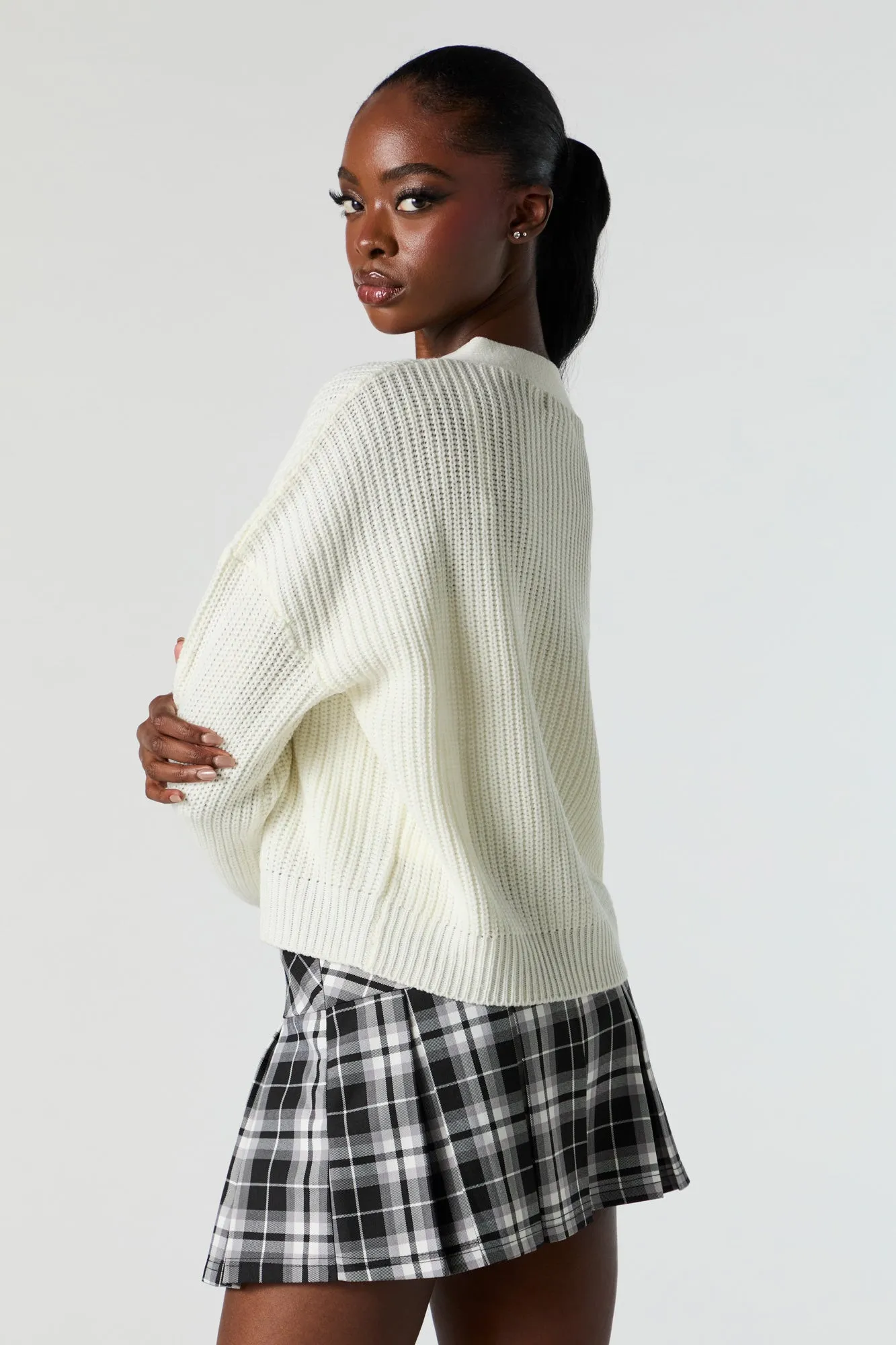 Ribbed Knit Button-Up Cardigan