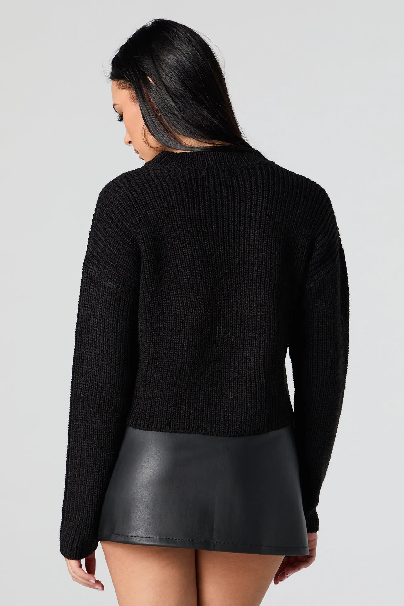 Ribbed Knit Crewneck Skimmer Sweater