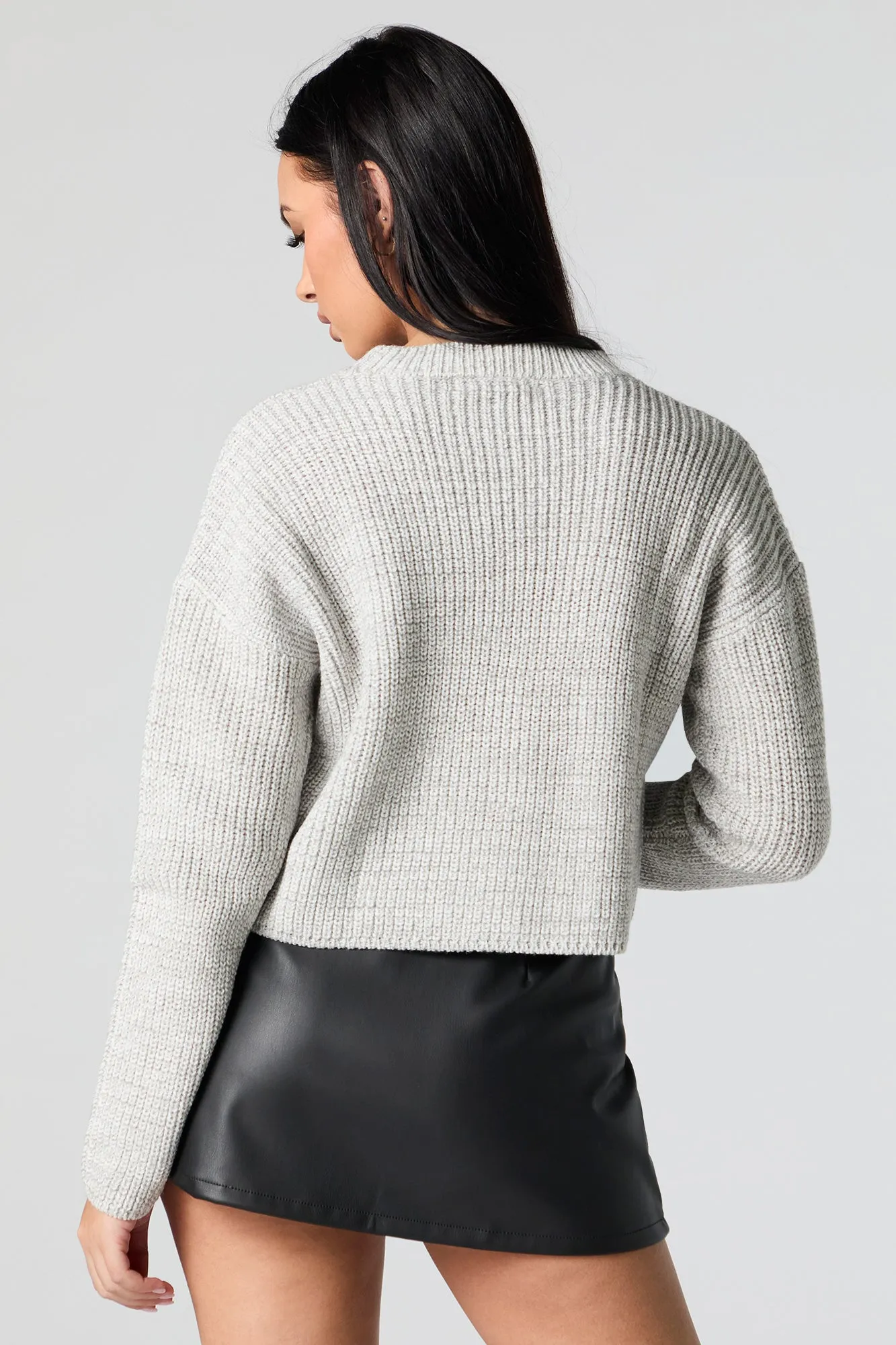 Ribbed Knit Crewneck Skimmer Sweater