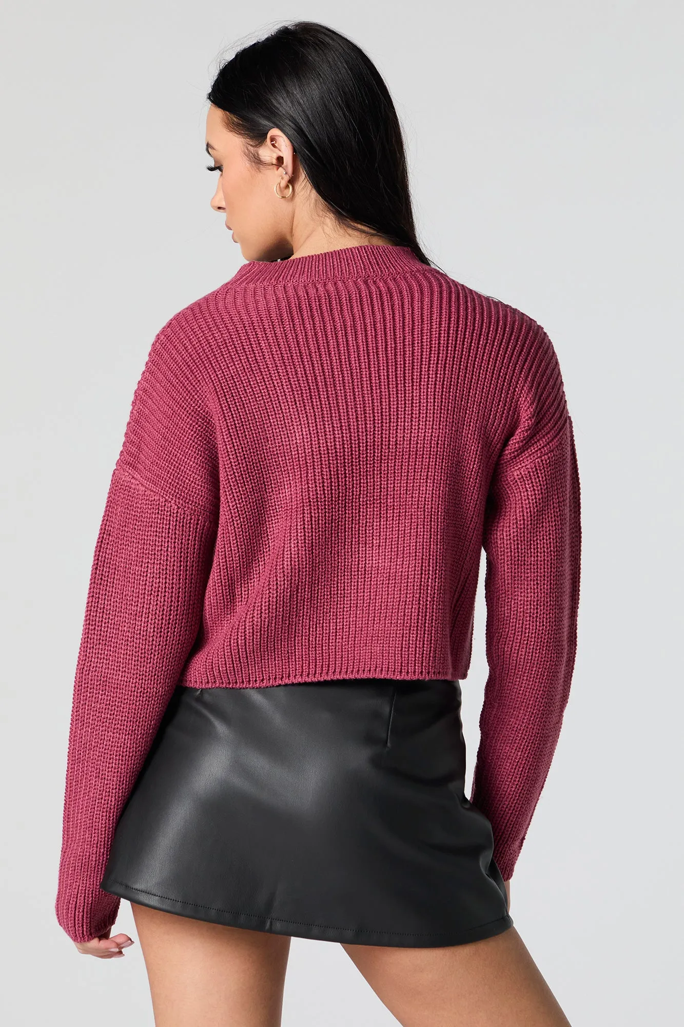 Ribbed Knit Crewneck Skimmer Sweater