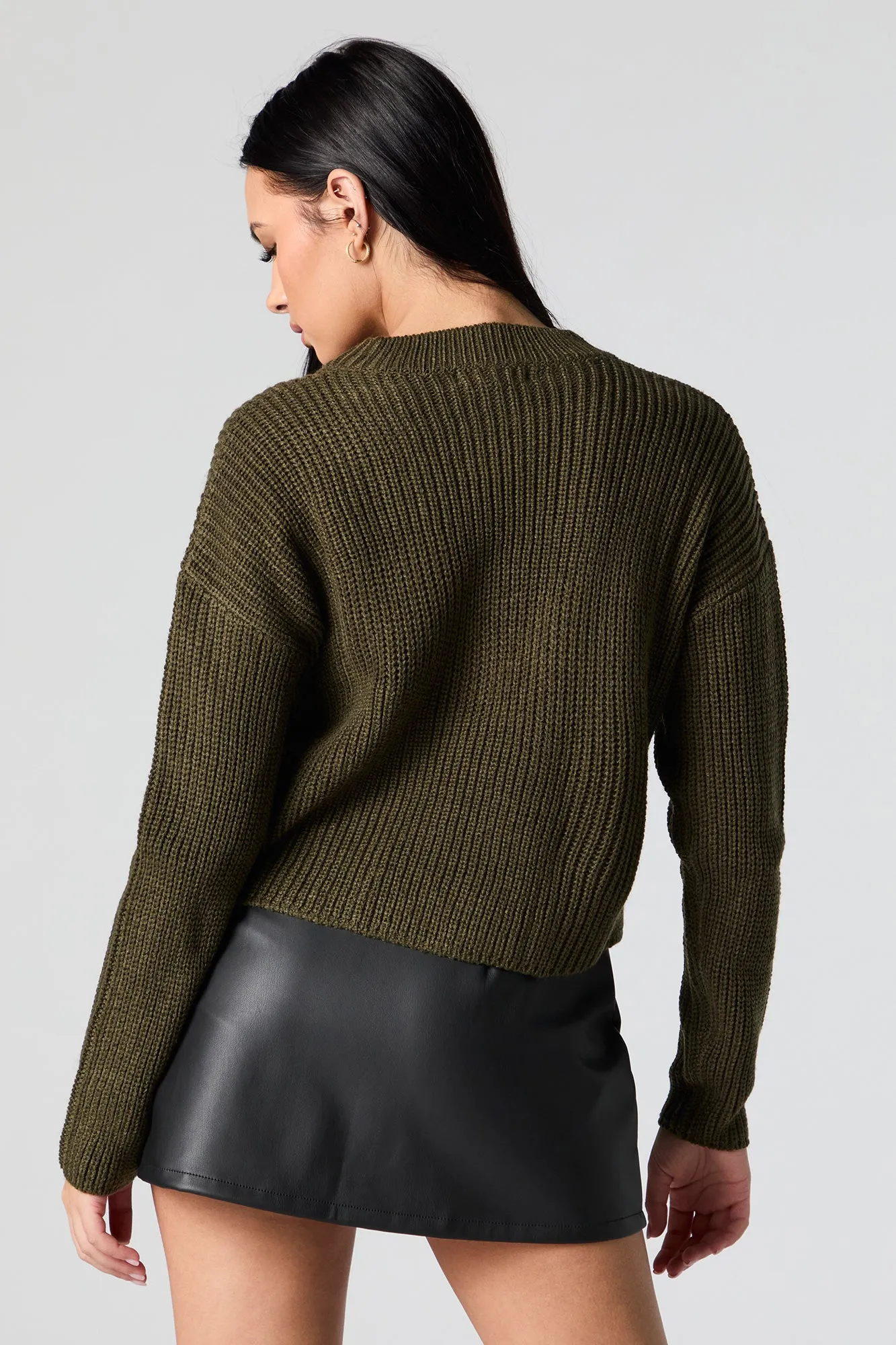 Ribbed Knit Crewneck Skimmer Sweater