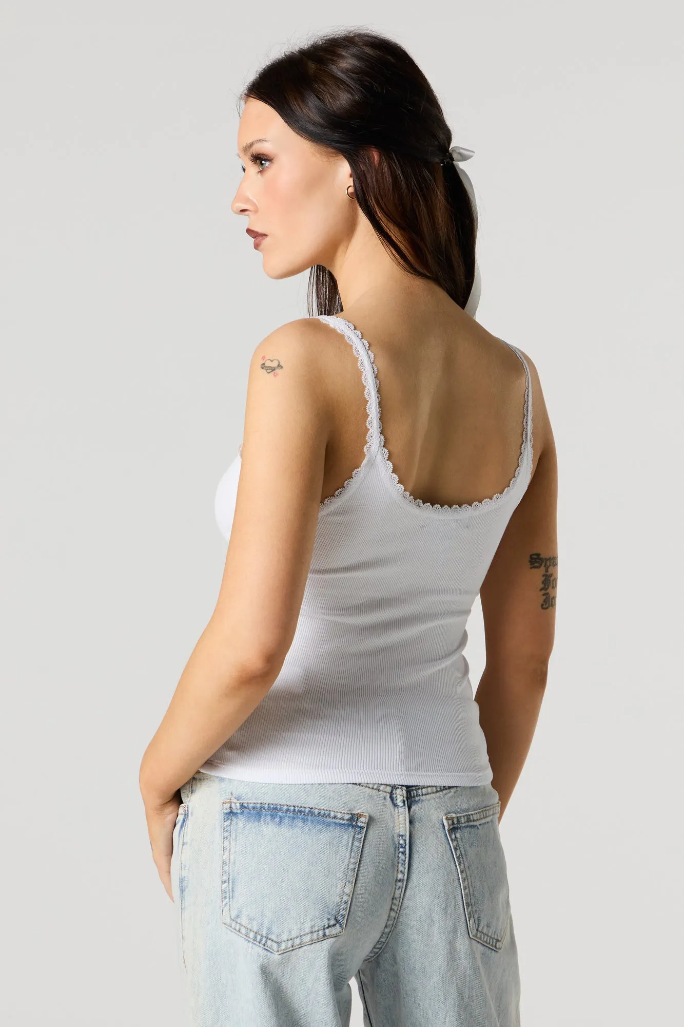 Ribbed Lace Trim Skimmer Tank