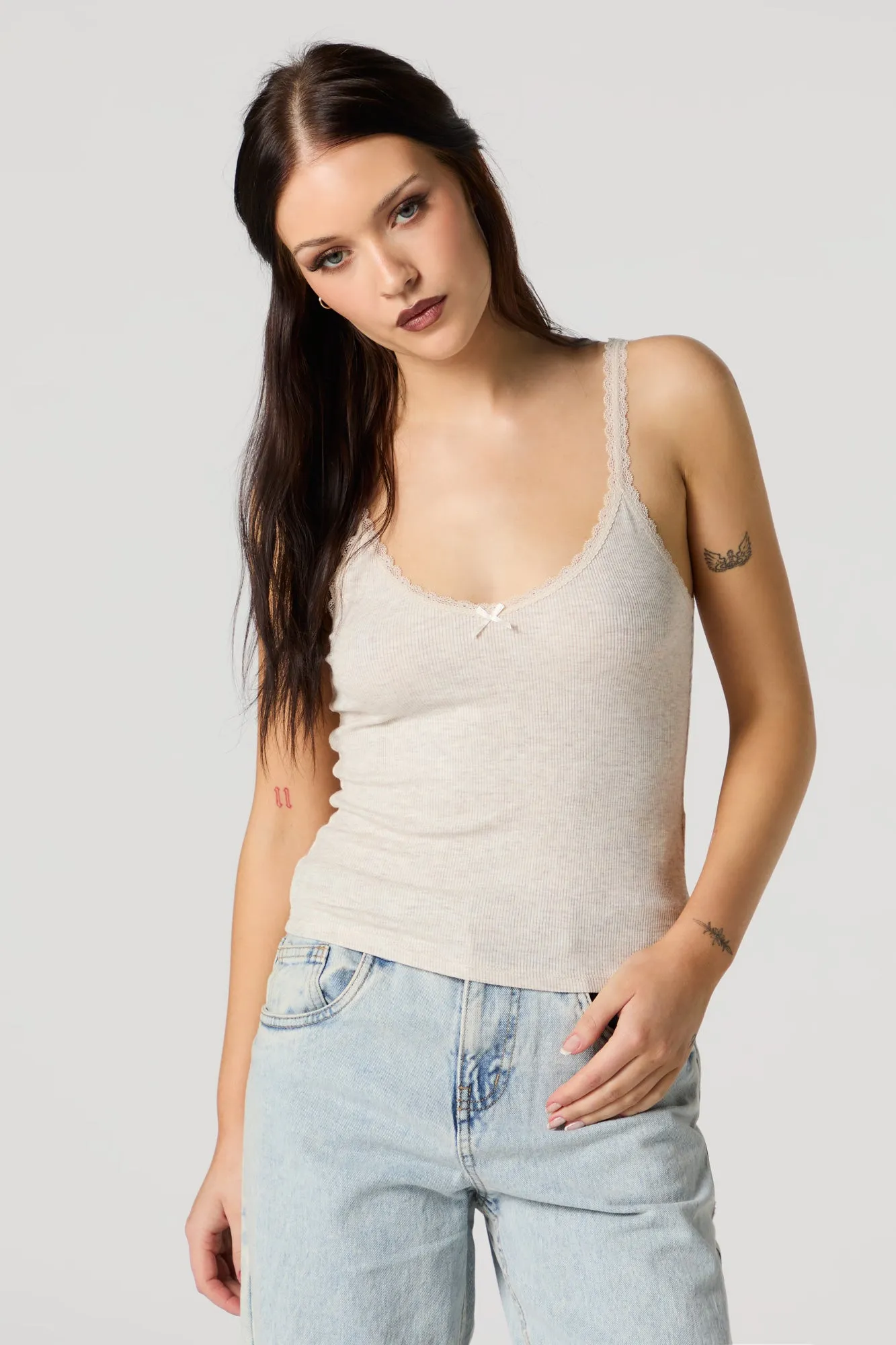 Ribbed Lace Trim Skimmer Tank