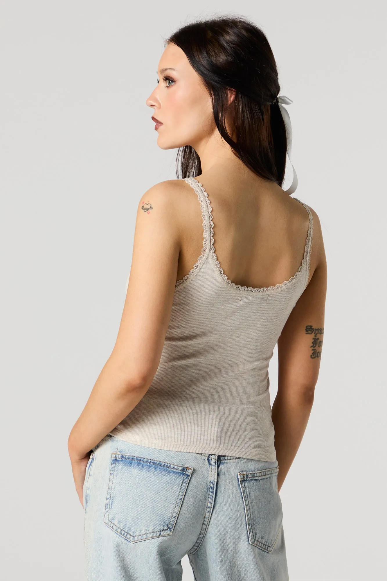 Ribbed Lace Trim Skimmer Tank