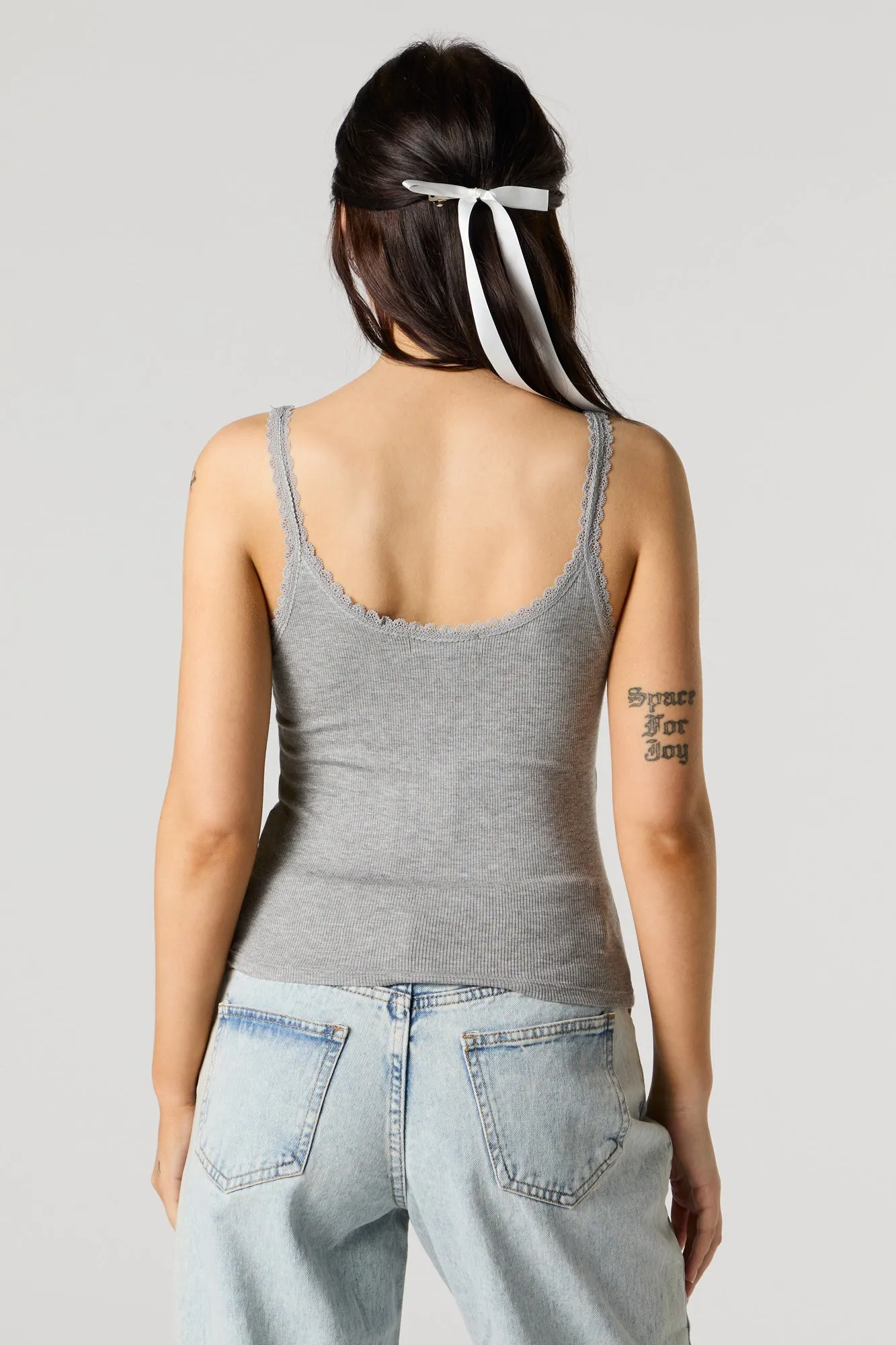 Ribbed Lace Trim Skimmer Tank