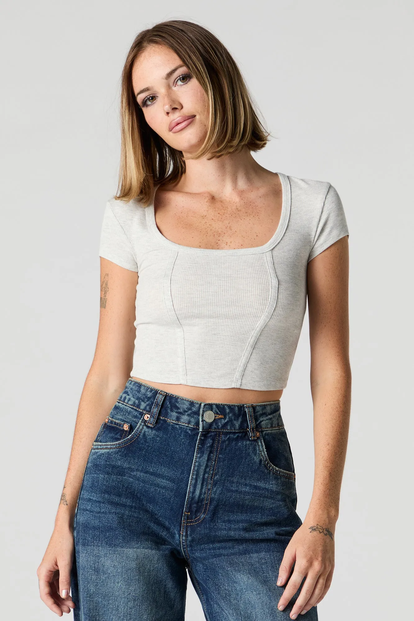 Ribbed Scoop Neck Corset Style Baby T-Shirt