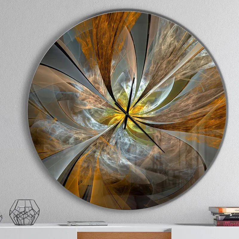 Ritotic Symmetrical Aluminium Bronze/Gray Fractal Flower Wall Clock