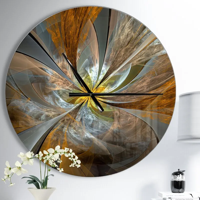 Ritotic Symmetrical Aluminium Bronze/Gray Fractal Flower Wall Clock