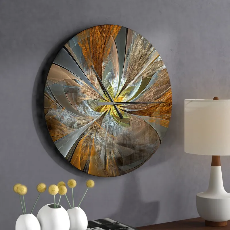 Ritotic Symmetrical Aluminium Bronze/Gray Fractal Flower Wall Clock