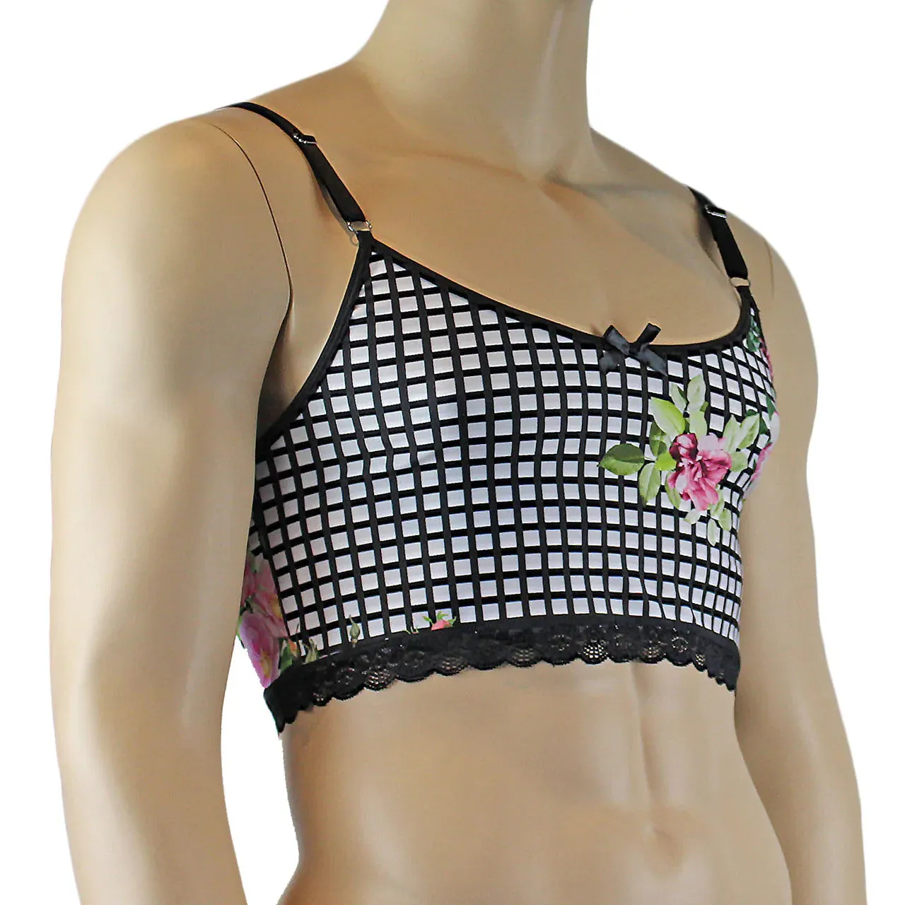 SALE - Mens Diana Camisole Top in a Pretty Flower Checkered Print Spandex