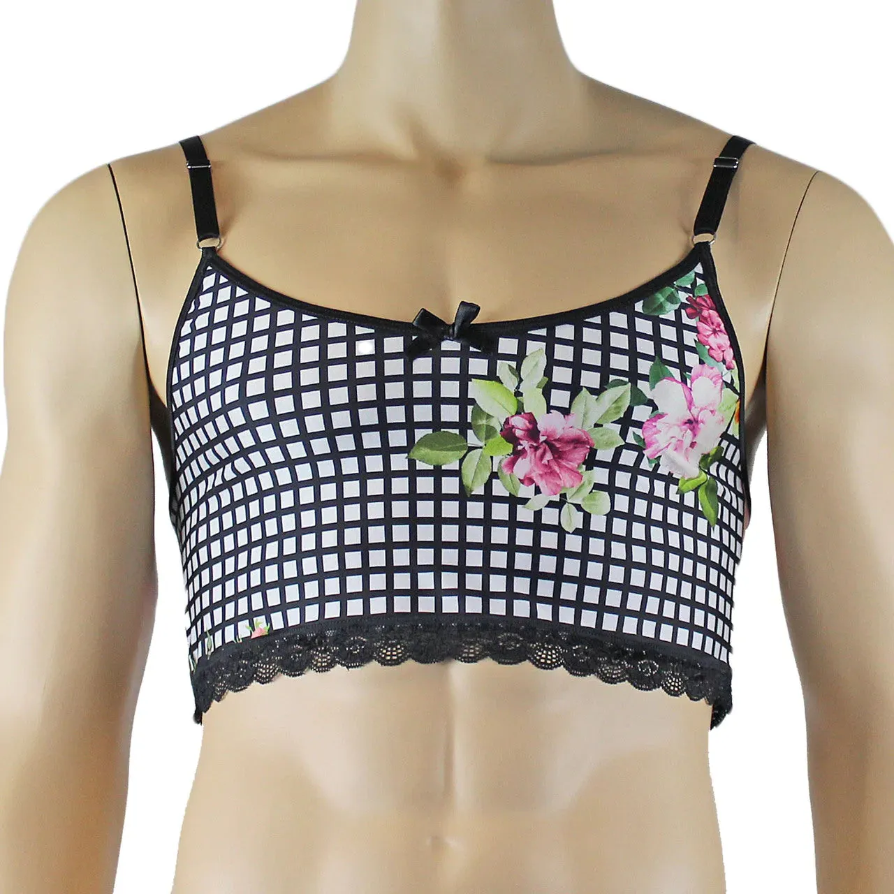 SALE - Mens Diana Camisole Top in a Pretty Flower Checkered Print Spandex