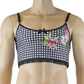 SALE - Mens Diana Camisole Top in a Pretty Flower Checkered Print Spandex