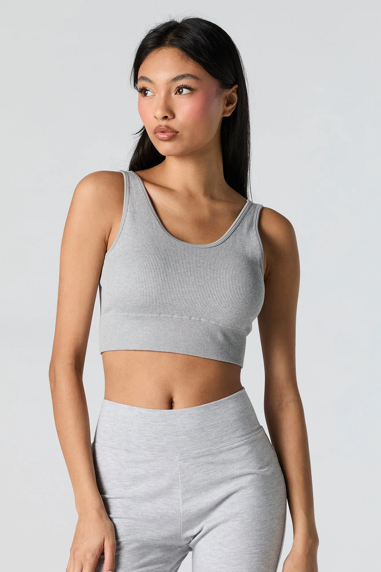 Seamless Ribbed Scoop Neck Cropped Tank