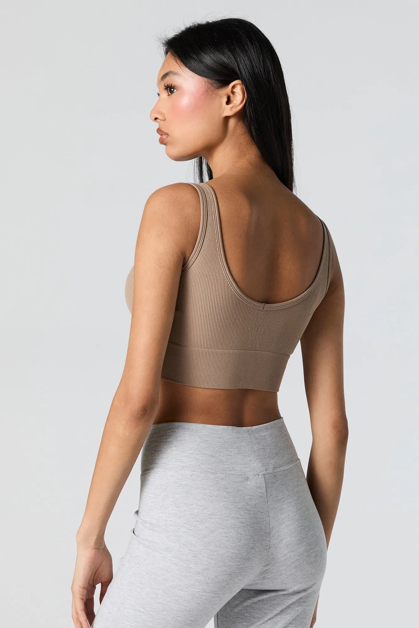 Seamless Ribbed Scoop Neck Cropped Tank