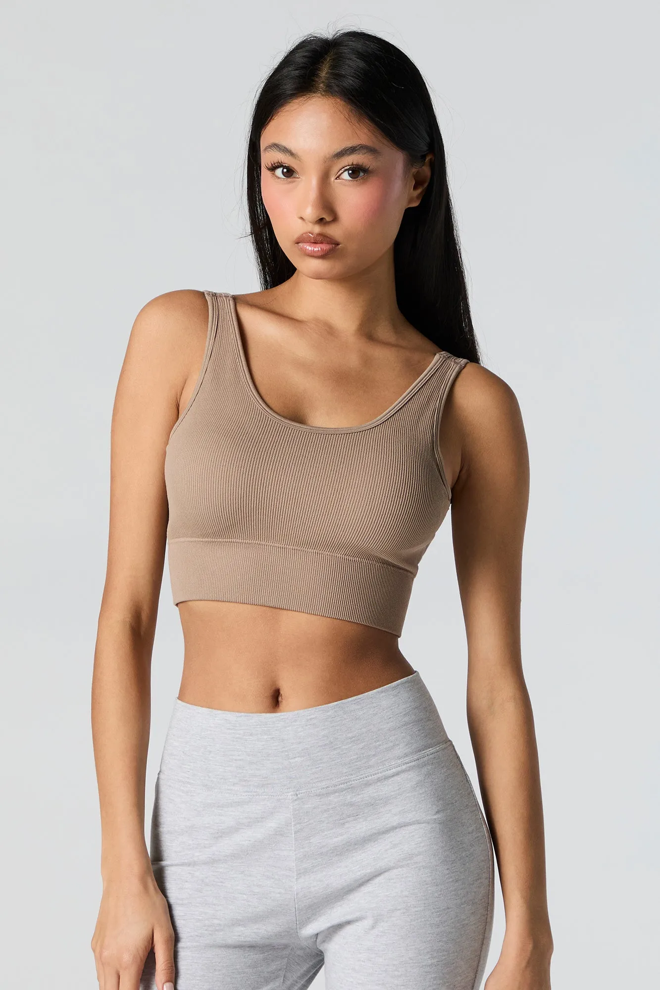 Seamless Ribbed Scoop Neck Cropped Tank