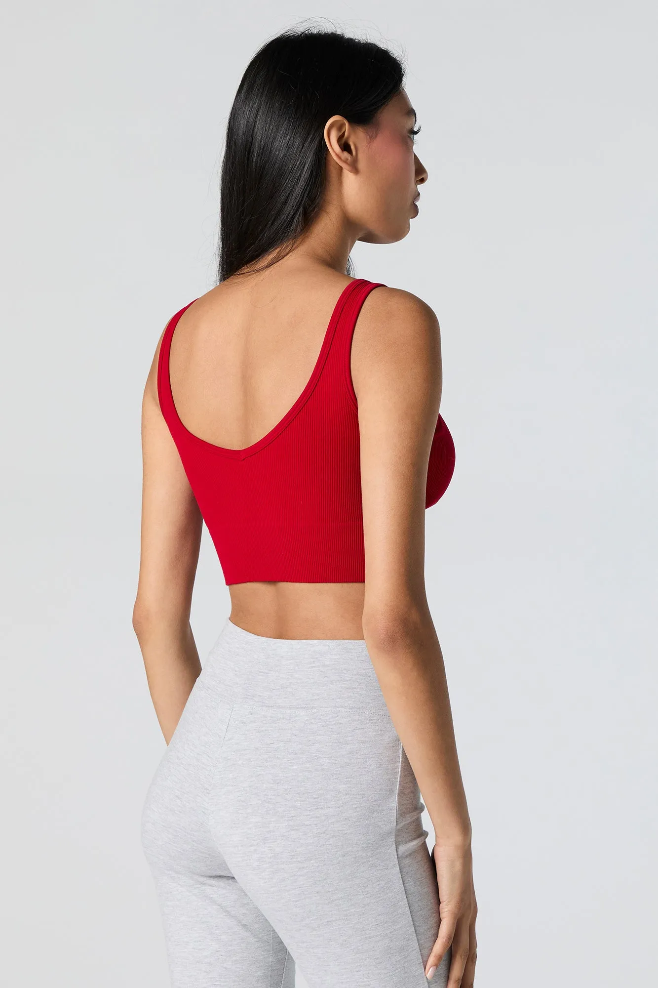 Seamless Ribbed Scoop Neck Cropped Tank