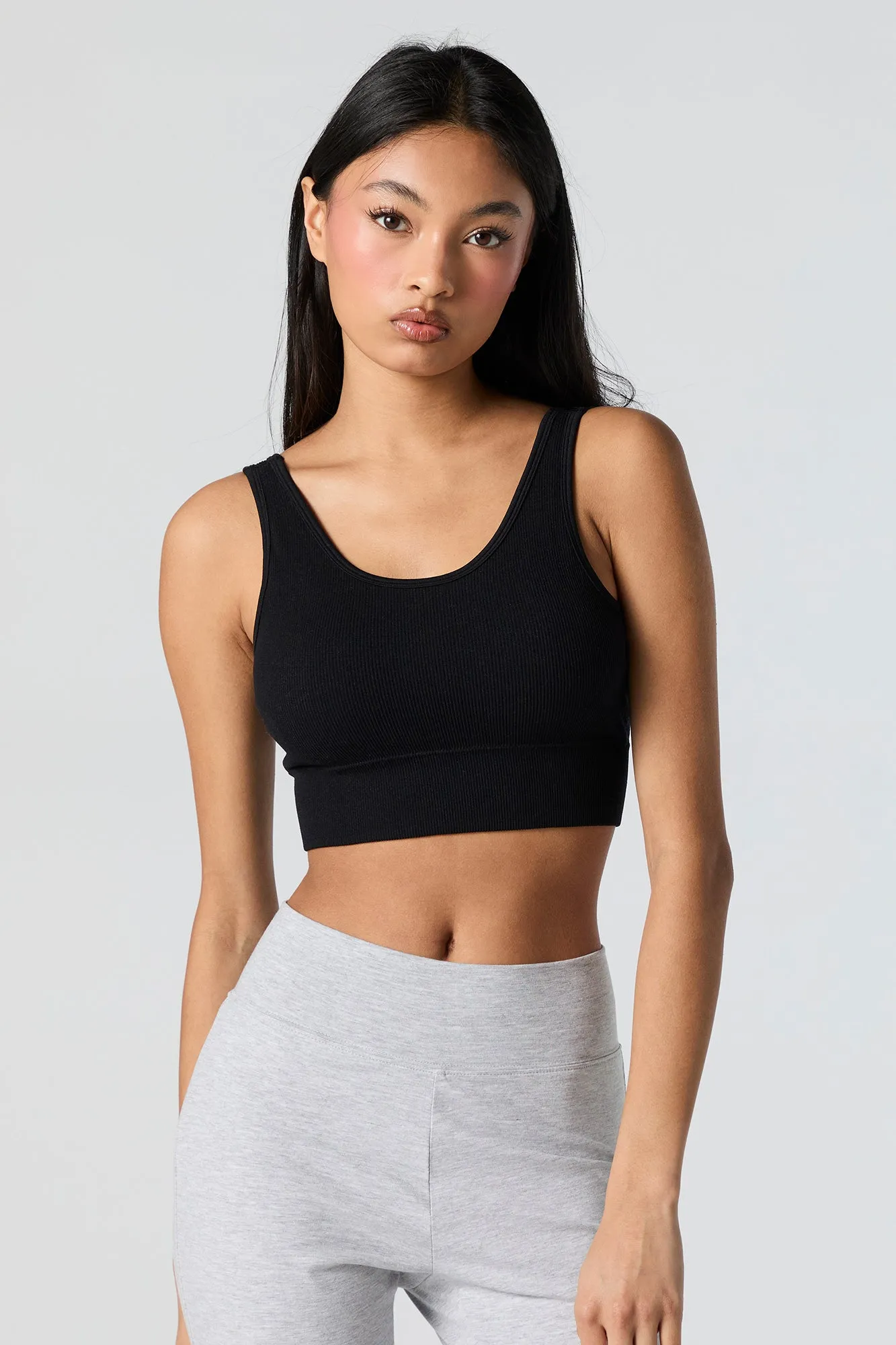 Seamless Ribbed Scoop Neck Cropped Tank