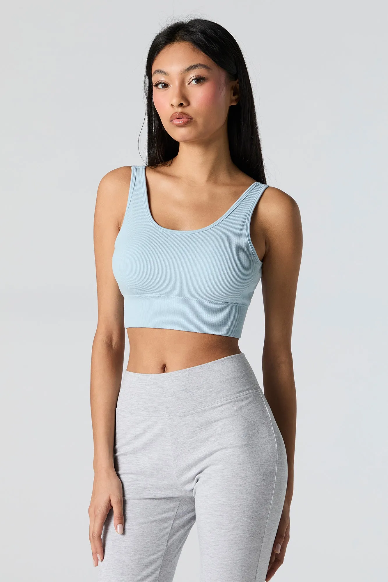 Seamless Ribbed Scoop Neck Cropped Tank