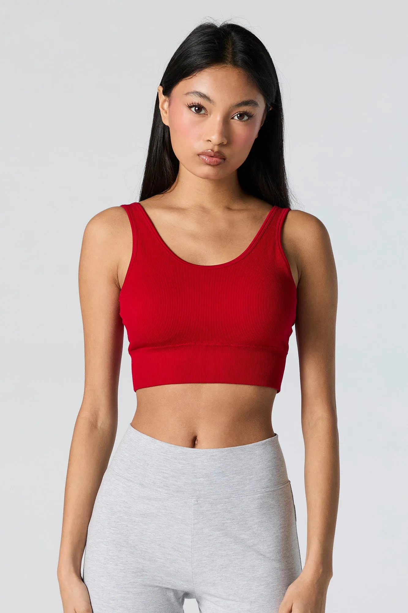 Seamless Ribbed Scoop Neck Cropped Tank