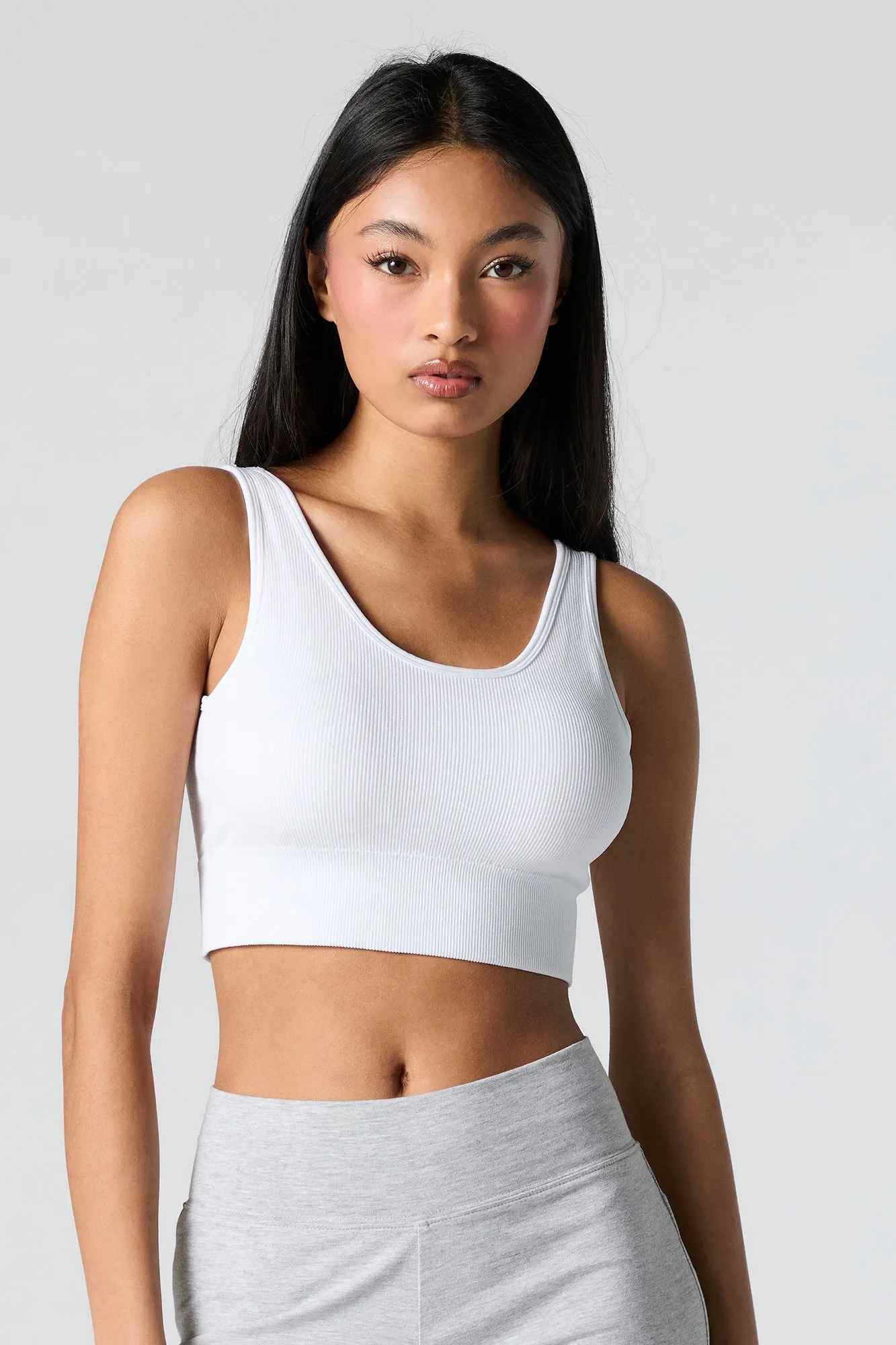 Seamless Ribbed Scoop Neck Cropped Tank