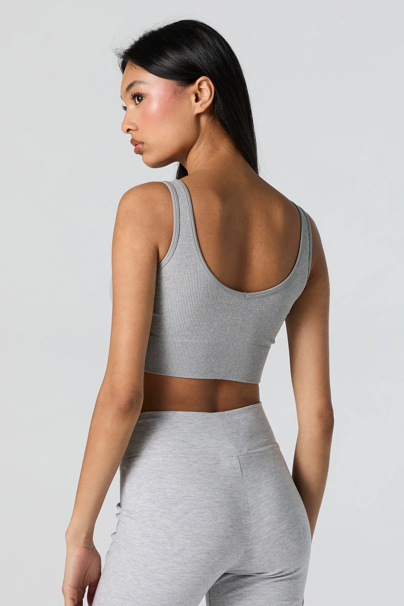 Seamless Ribbed Scoop Neck Cropped Tank