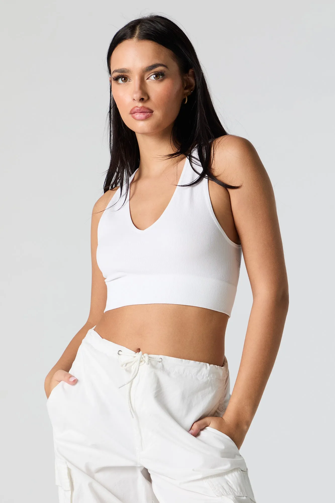 Seamless Ribbed V-Neck Cropped Tank