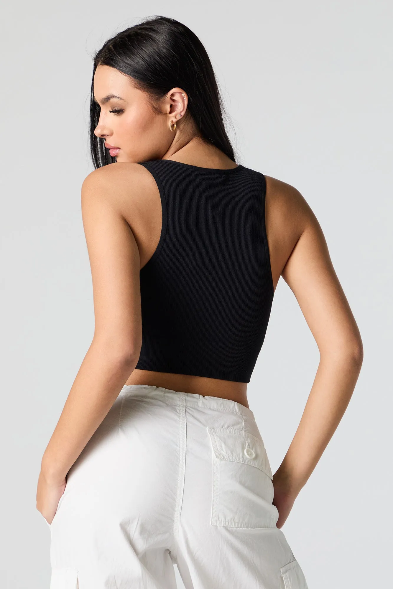 Seamless Ribbed V-Neck Cropped Tank