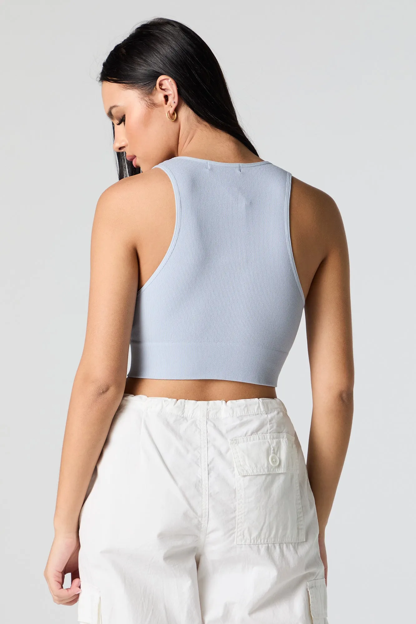 Seamless Ribbed V-Neck Cropped Tank