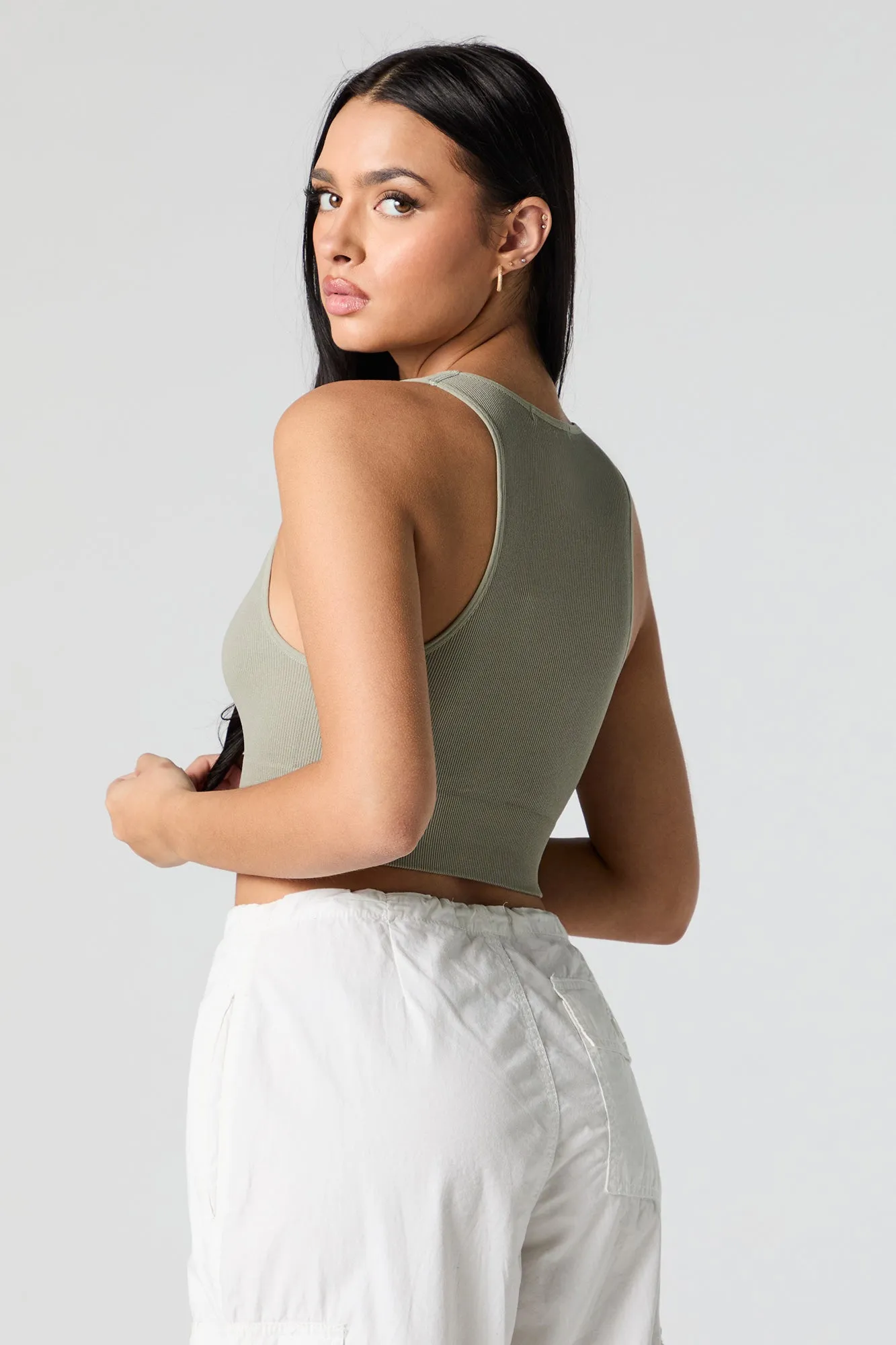 Seamless Ribbed V-Neck Cropped Tank