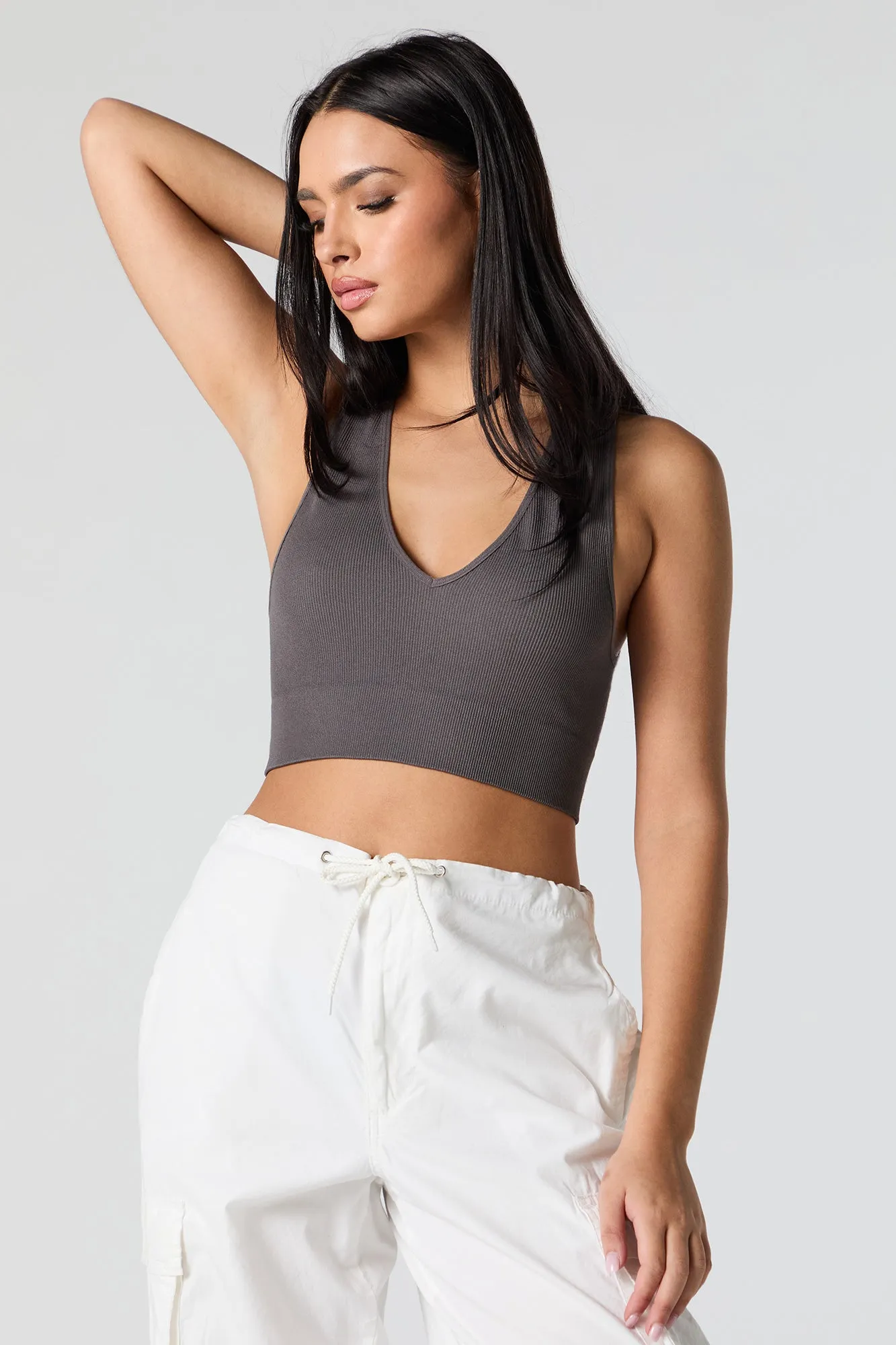 Seamless Ribbed V-Neck Cropped Tank