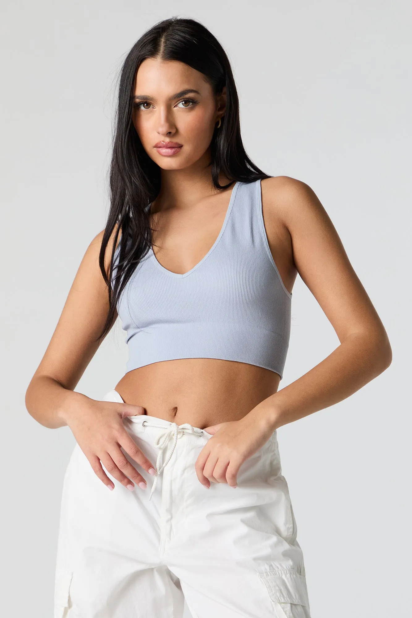 Seamless Ribbed V-Neck Cropped Tank