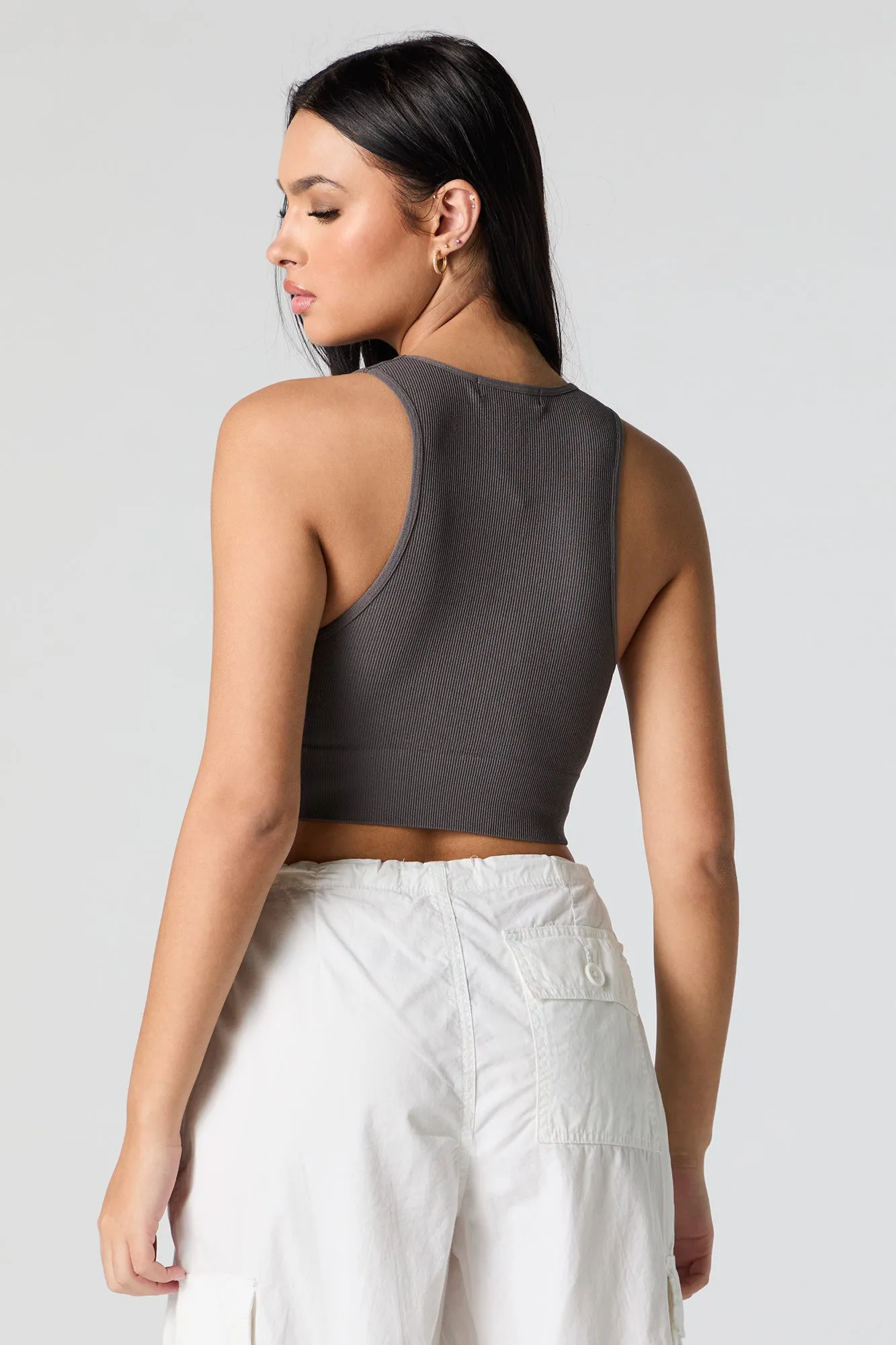 Seamless Ribbed V-Neck Cropped Tank