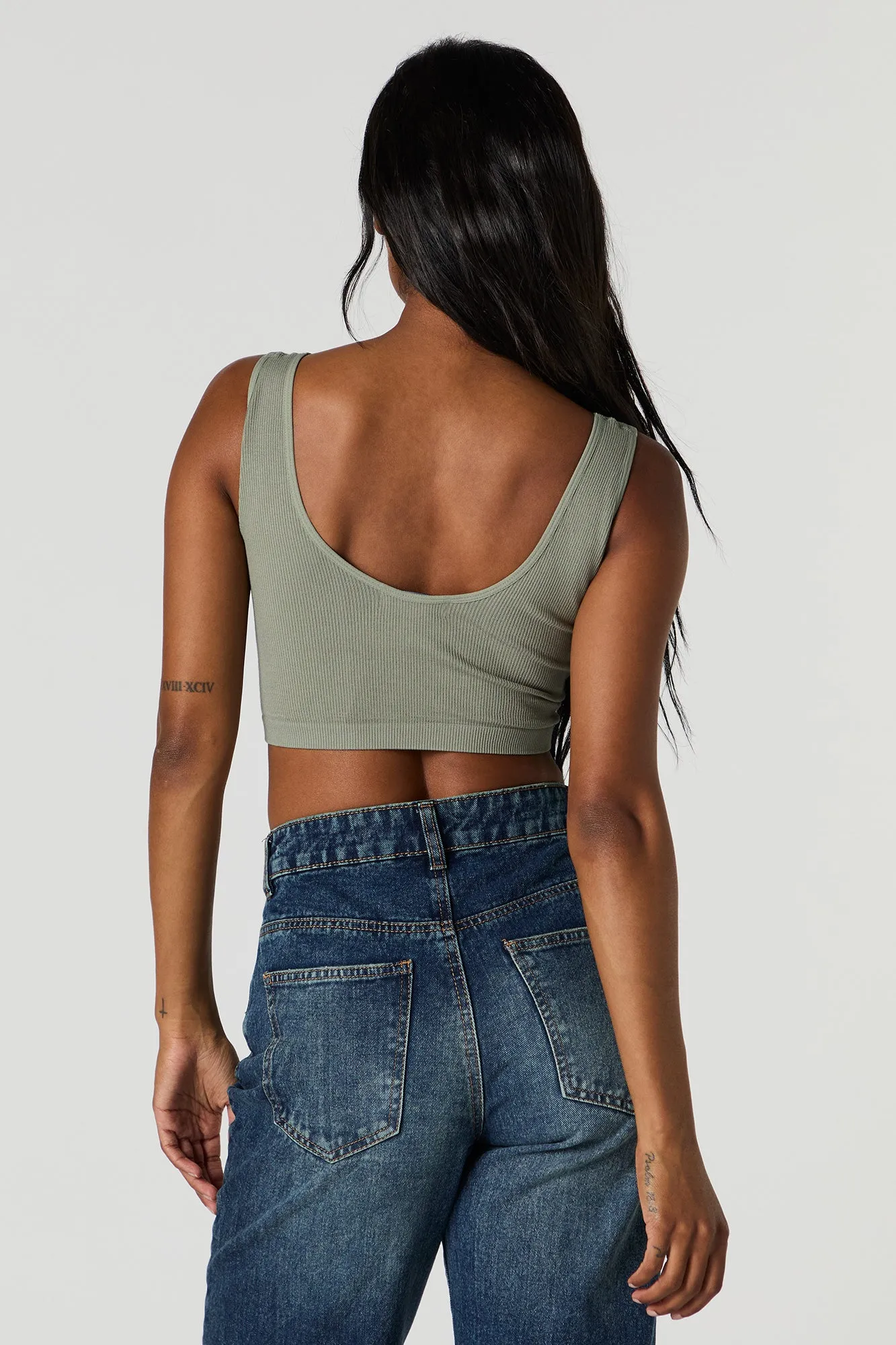 Seamless Scoop Neck Notch Cropped Tank