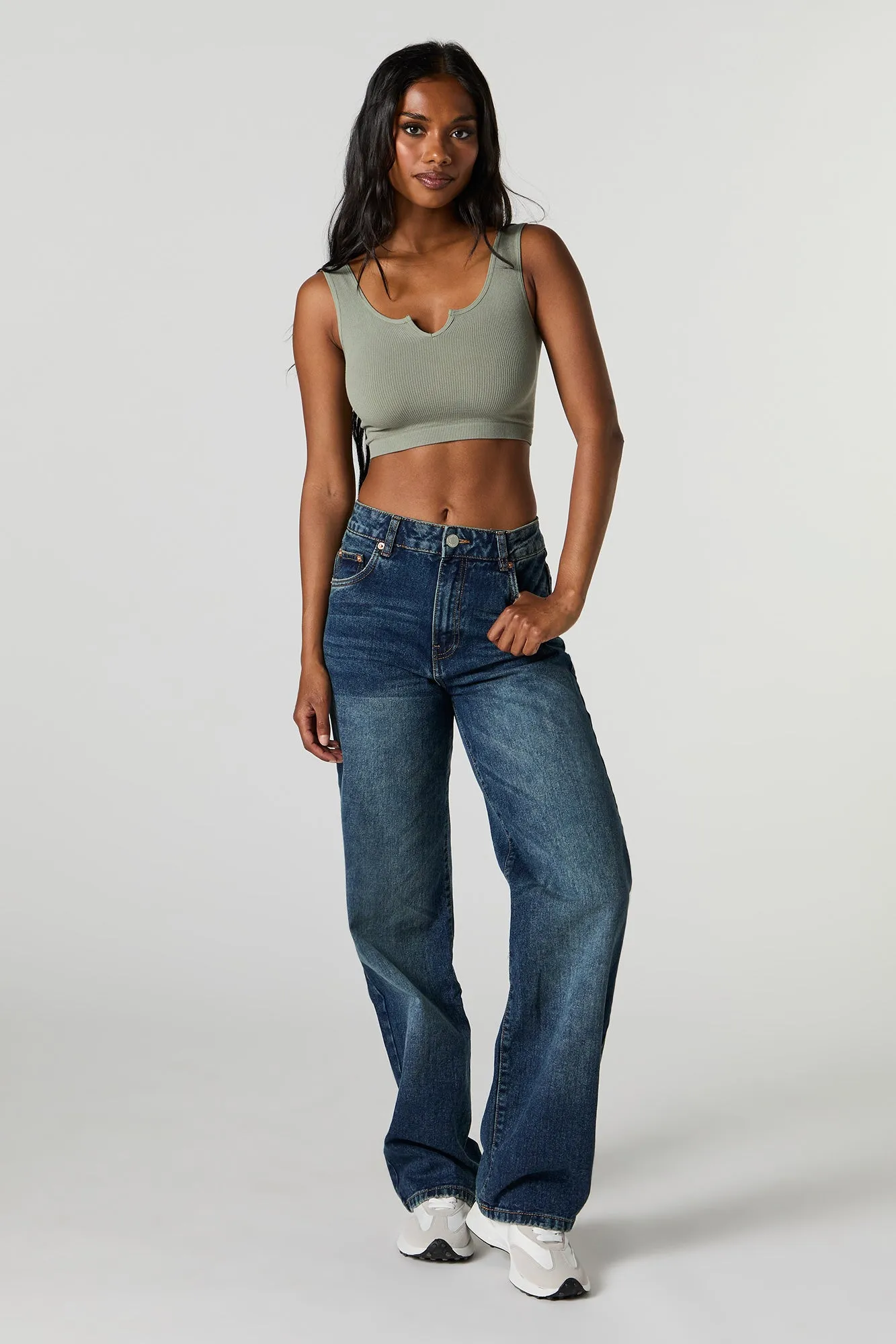 Seamless Scoop Neck Notch Cropped Tank