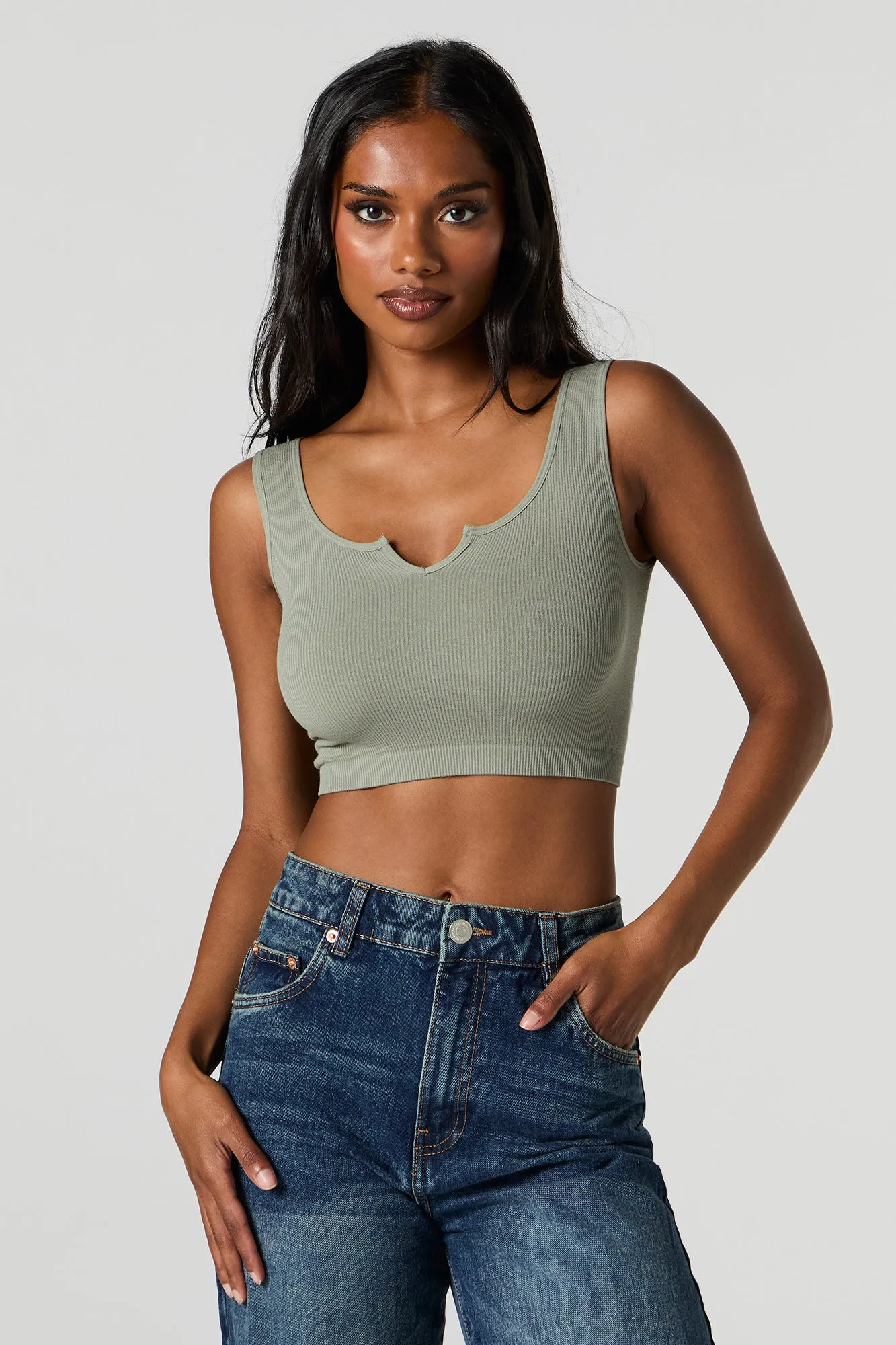 Seamless Scoop Neck Notch Cropped Tank