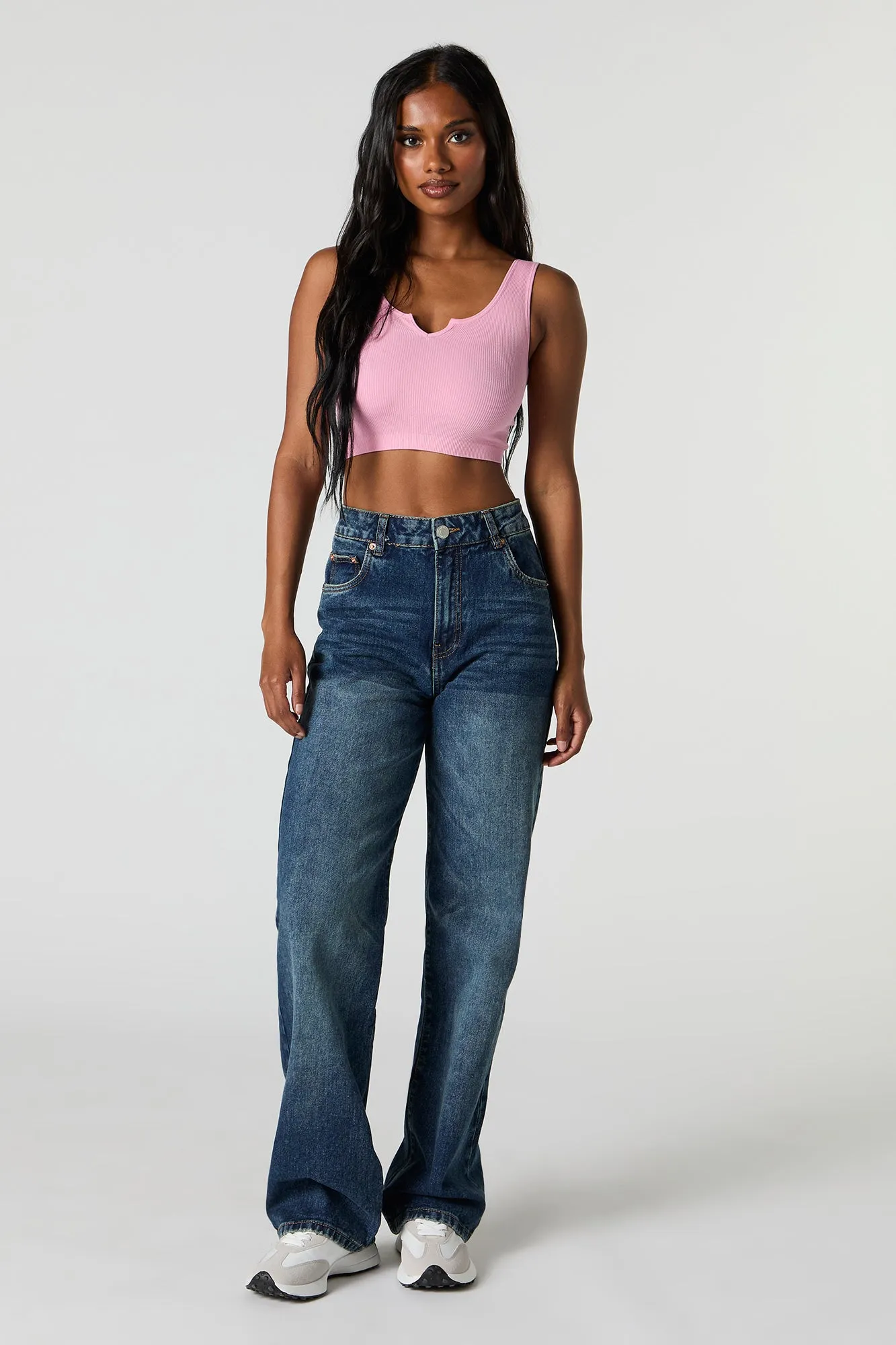 Seamless Scoop Neck Notch Cropped Tank