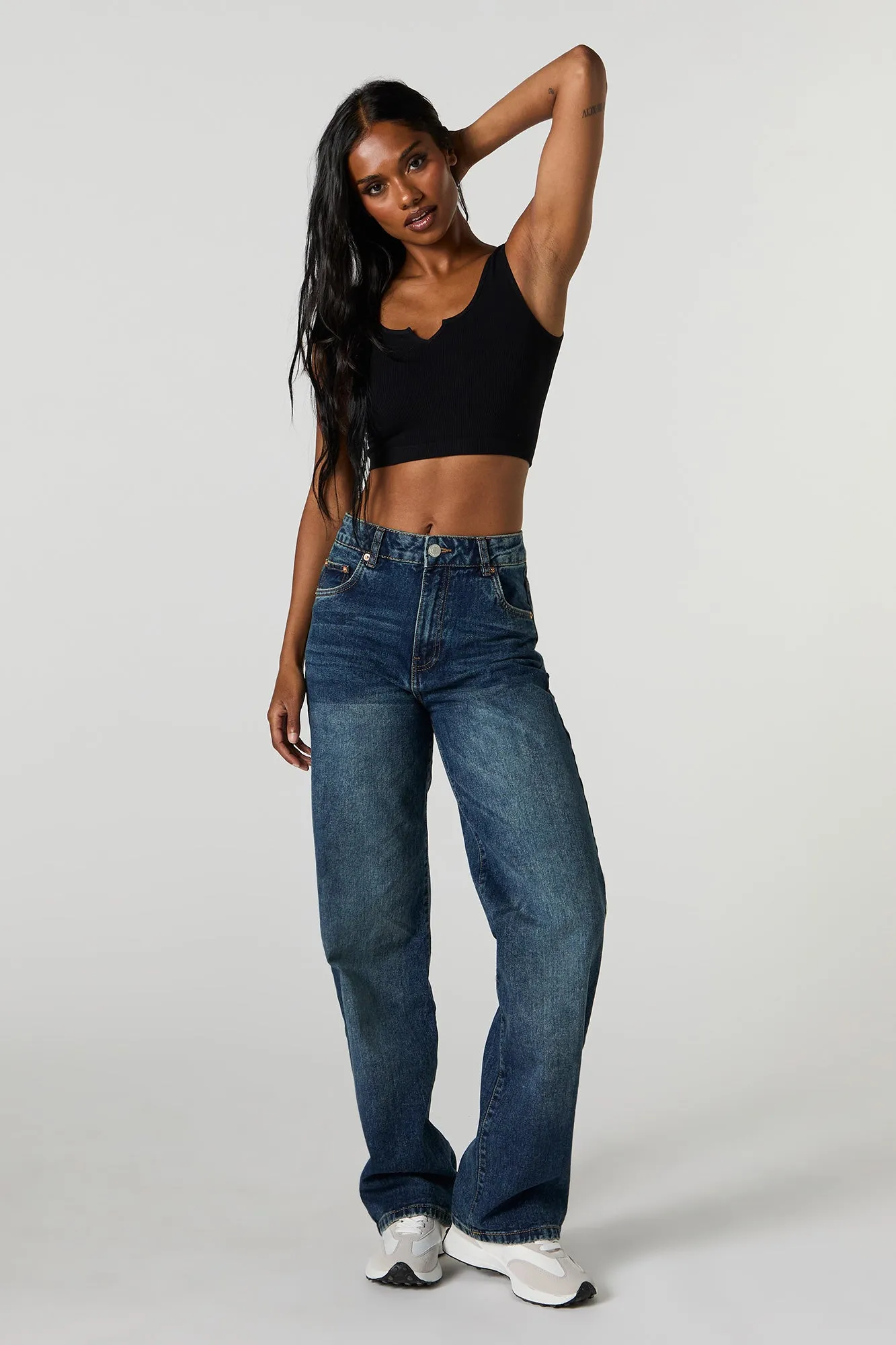 Seamless Scoop Neck Notch Cropped Tank