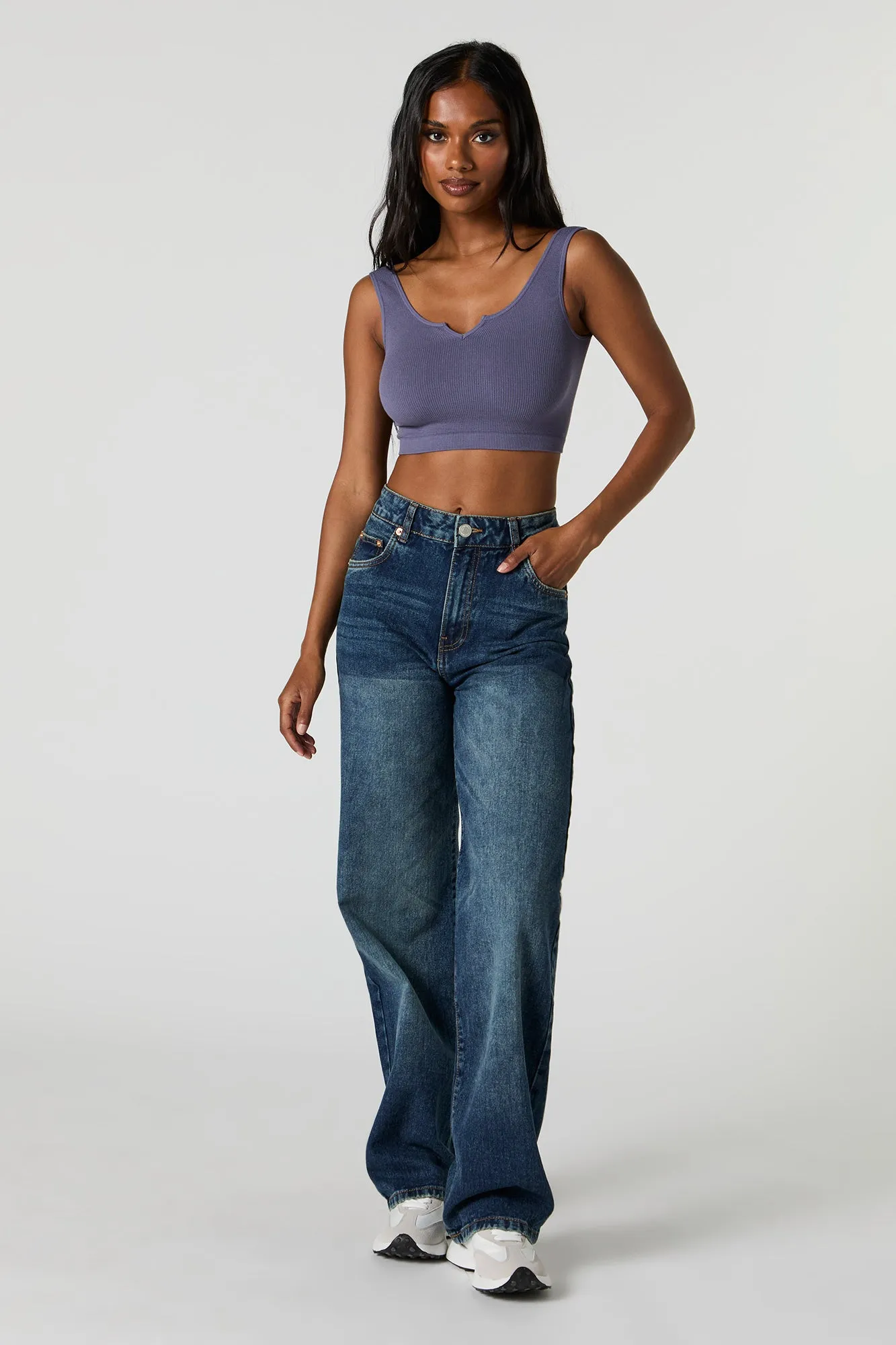 Seamless Scoop Neck Notch Cropped Tank