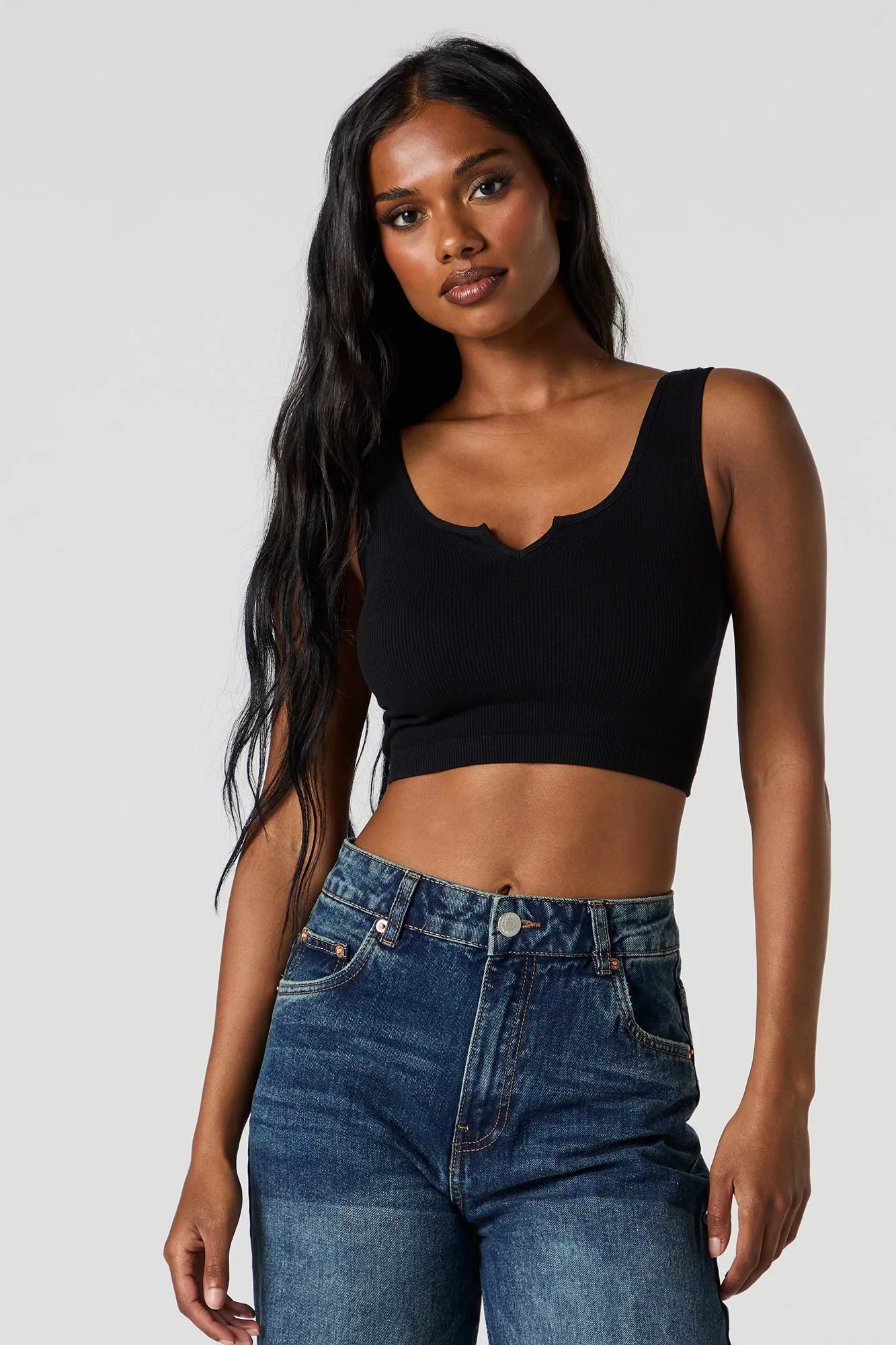 Seamless Scoop Neck Notch Cropped Tank