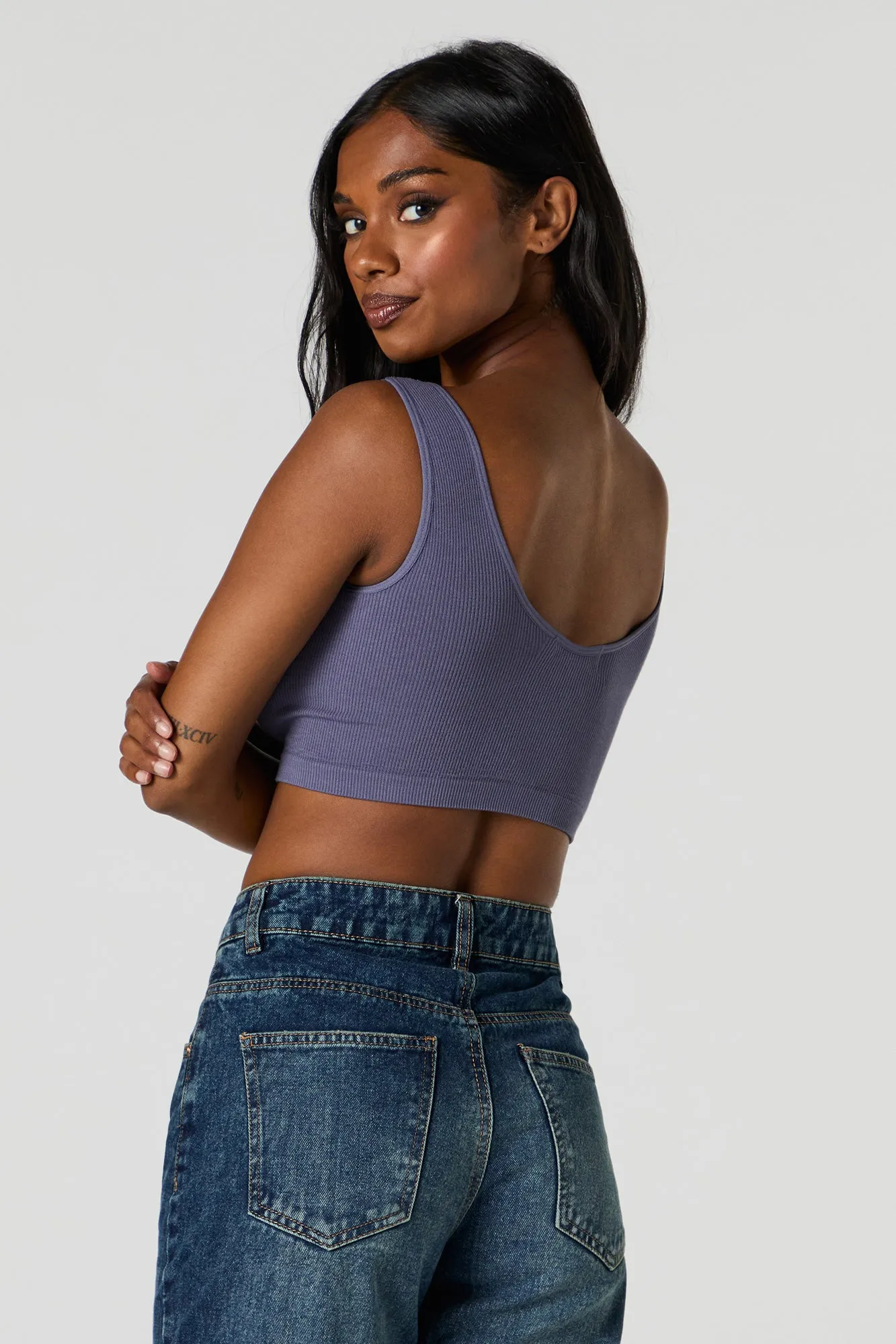 Seamless Scoop Neck Notch Cropped Tank