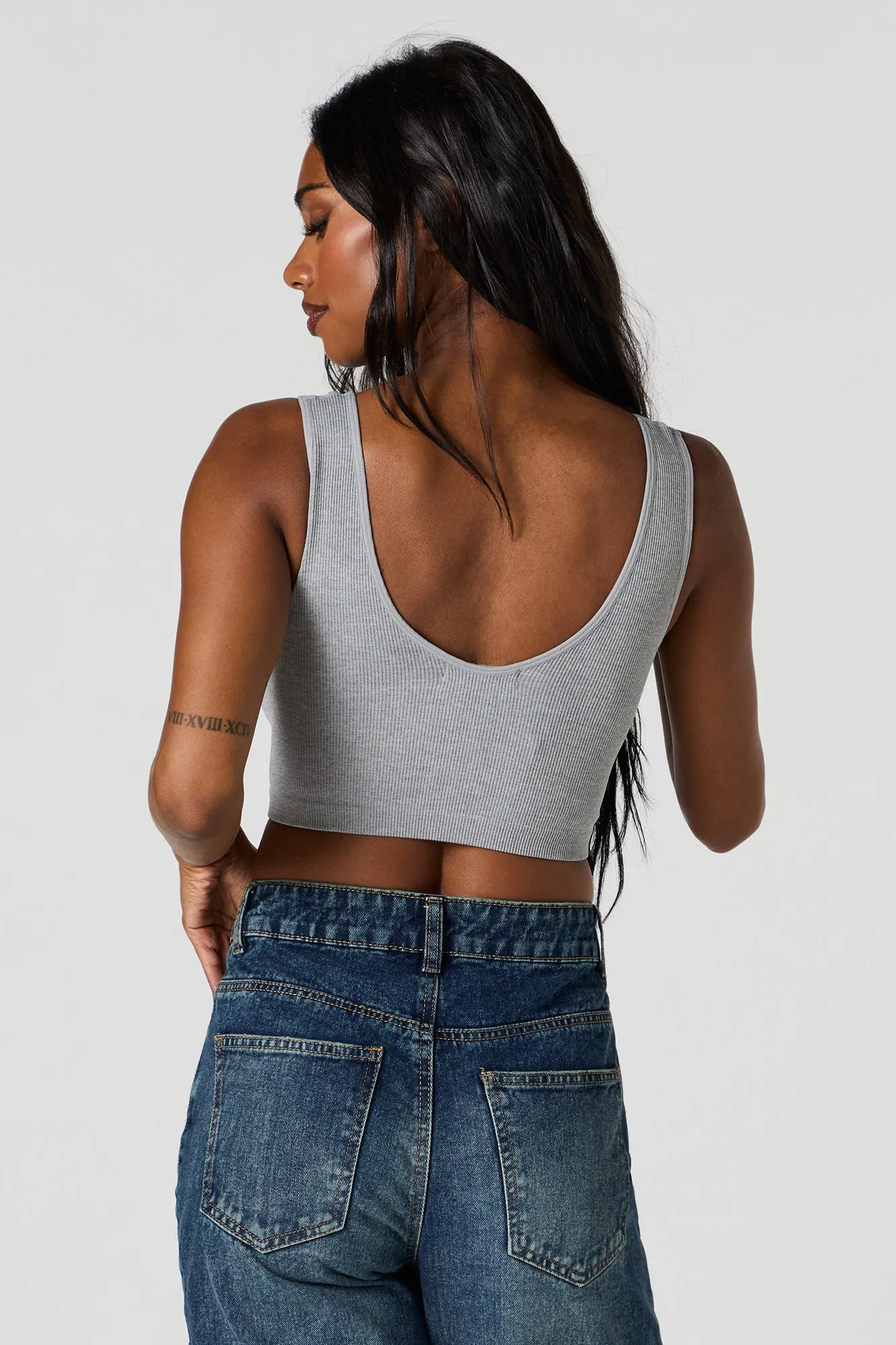 Seamless Scoop Neck Notch Cropped Tank