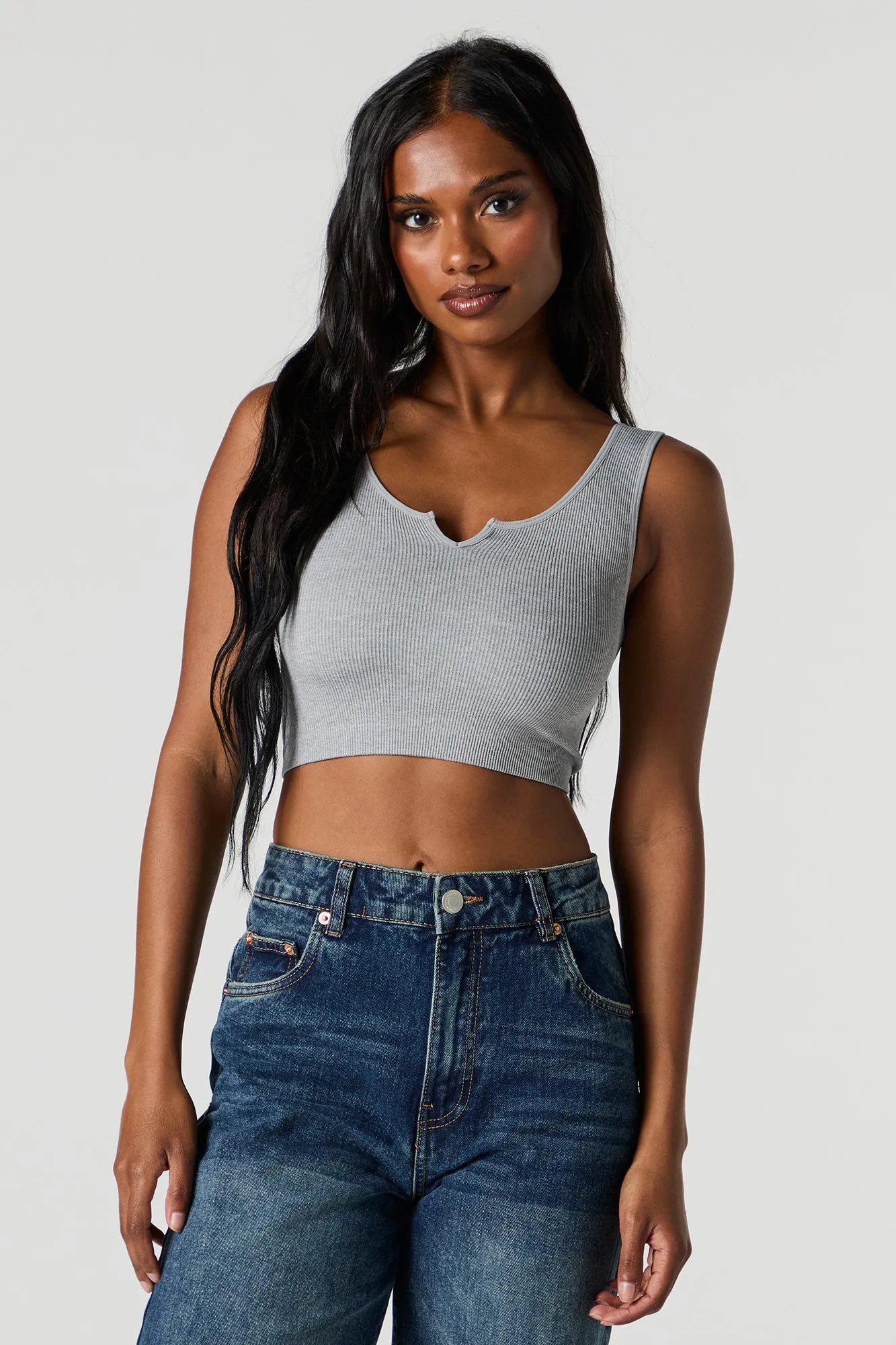 Seamless Scoop Neck Notch Cropped Tank